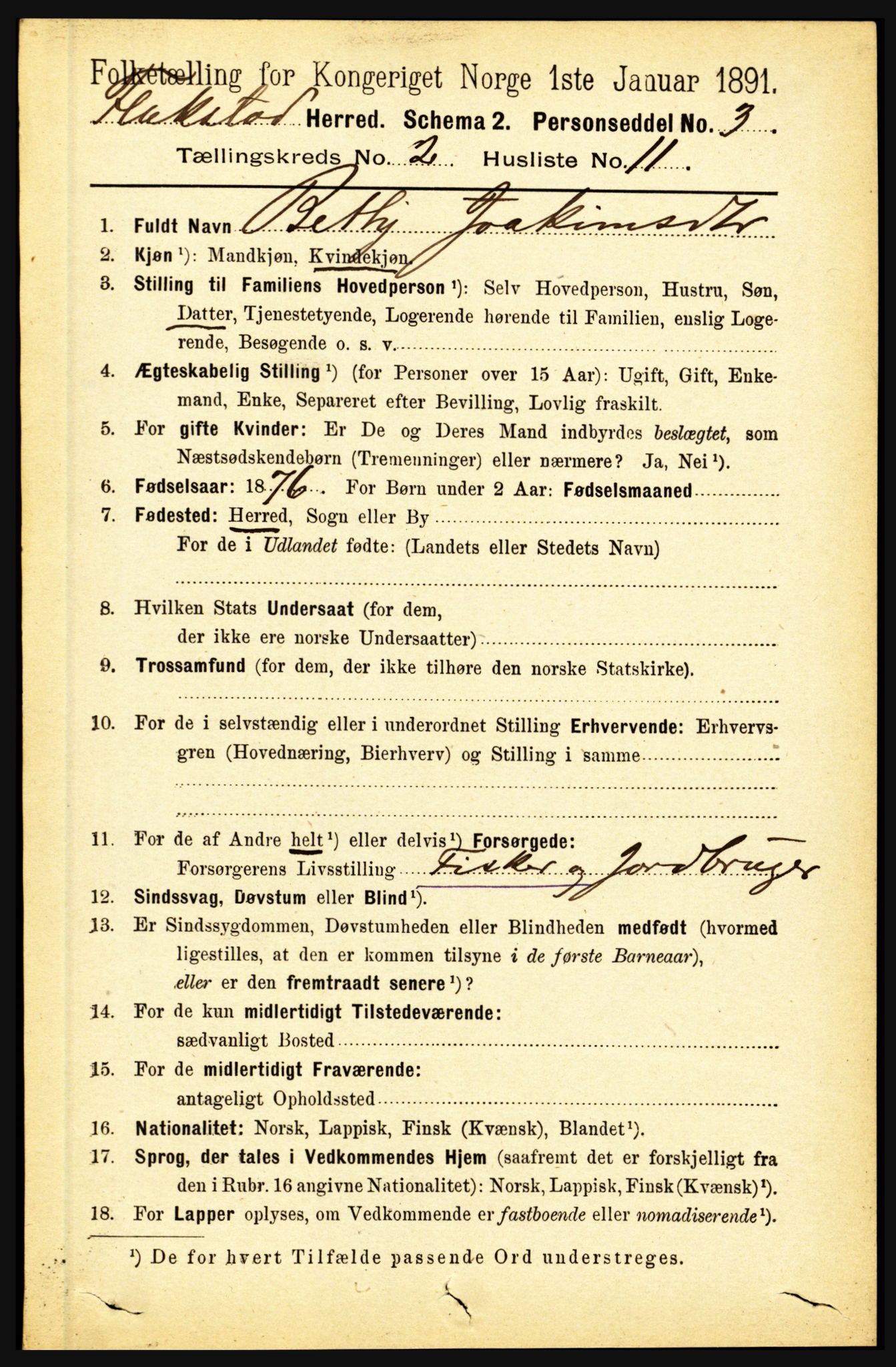 RA, 1891 census for 1859 Flakstad, 1891, p. 701