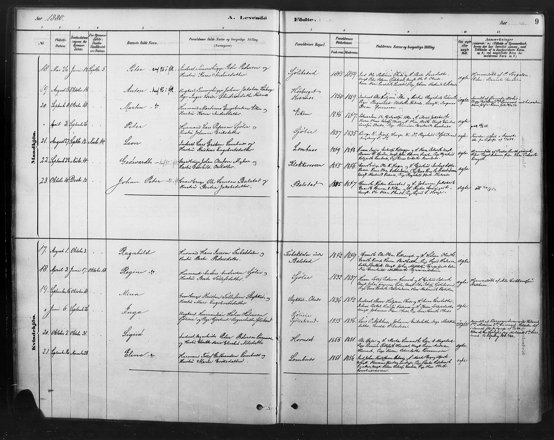 Rendalen prestekontor, SAH/PREST-054/H/Ha/Haa/L0010: Parish register (official) no. 10, 1878-1901, p. 9