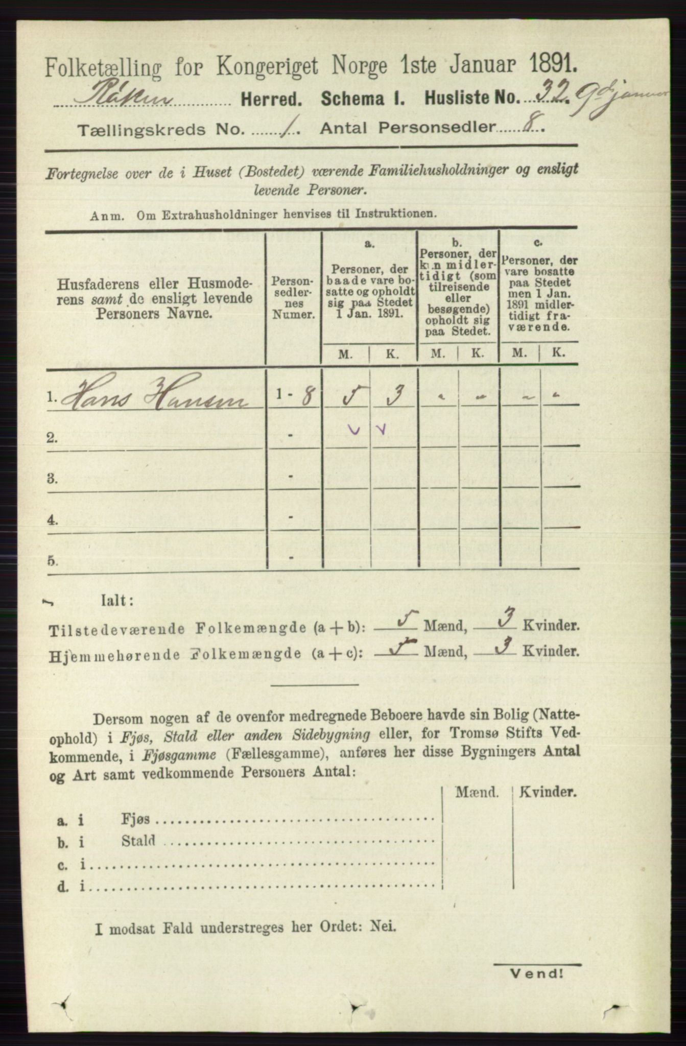 RA, 1891 census for 0627 Røyken, 1891, p. 55