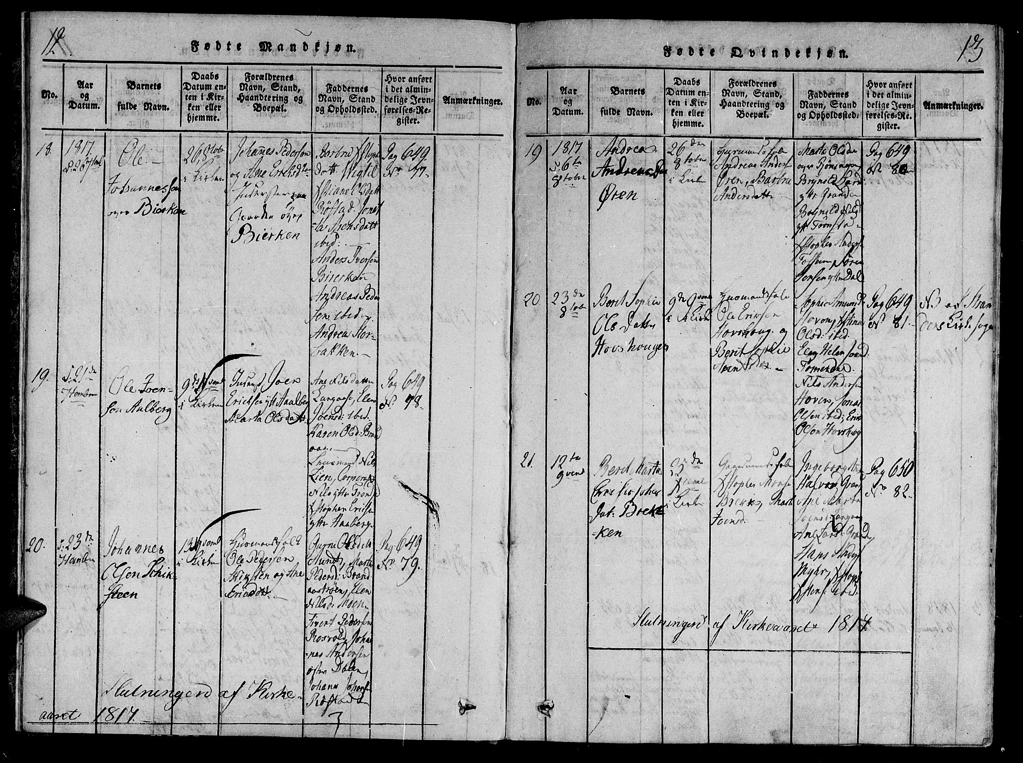 Ministerialprotokoller, klokkerbøker og fødselsregistre - Nord-Trøndelag, SAT/A-1458/701/L0005: Parish register (official) no. 701A05 /1, 1816-1825, p. 12-13