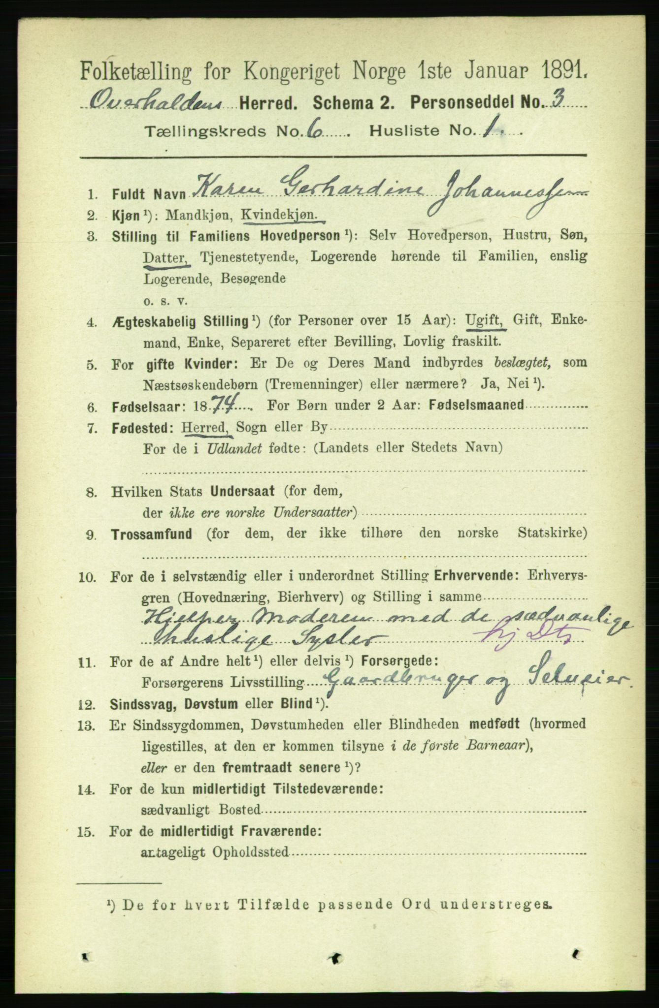 RA, 1891 census for 1744 Overhalla, 1891, p. 2167