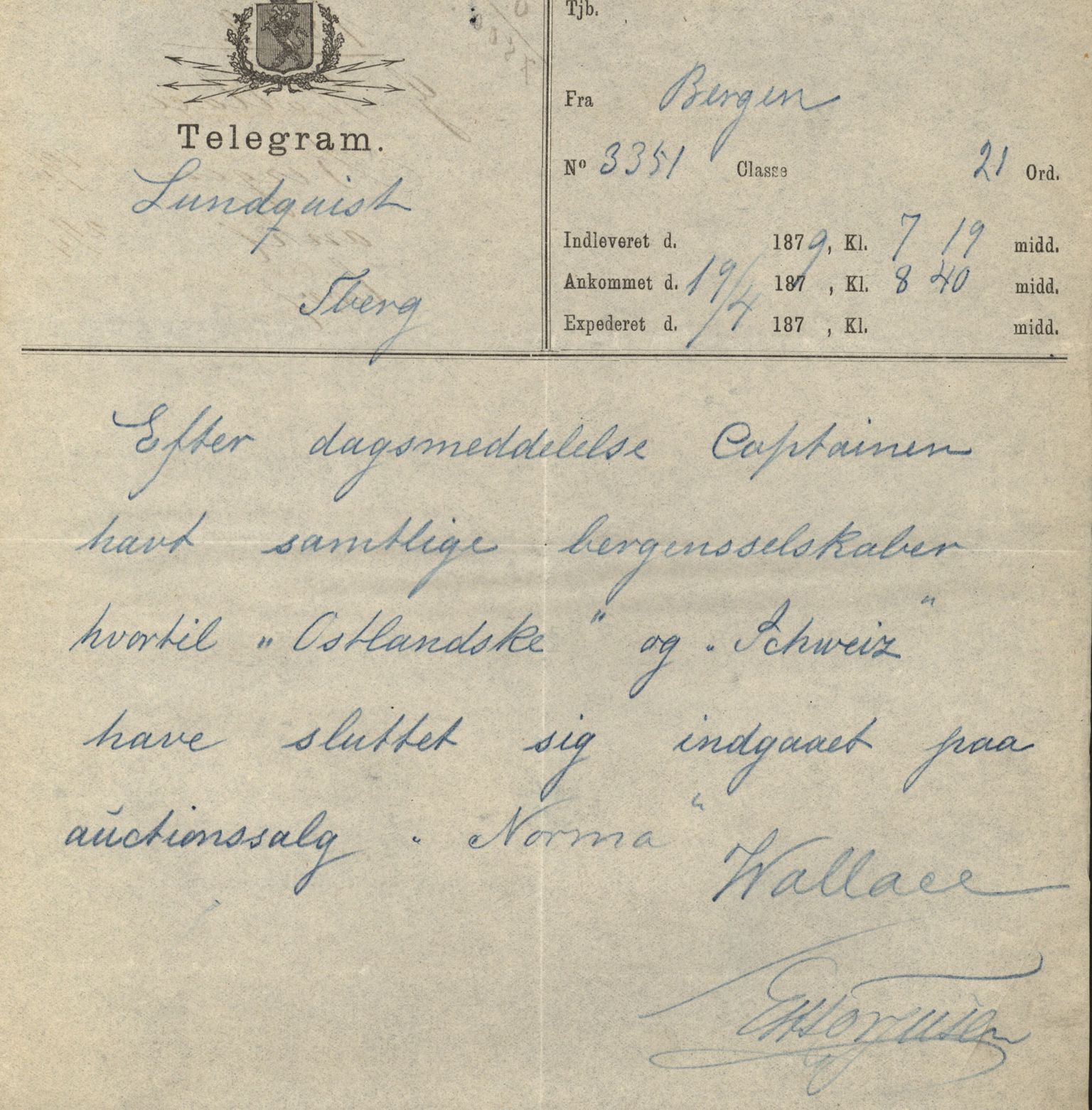 Pa 63 - Østlandske skibsassuranceforening, VEMU/A-1079/G/Ga/L0011/0033: Havaridokumenter / Norma, 1879