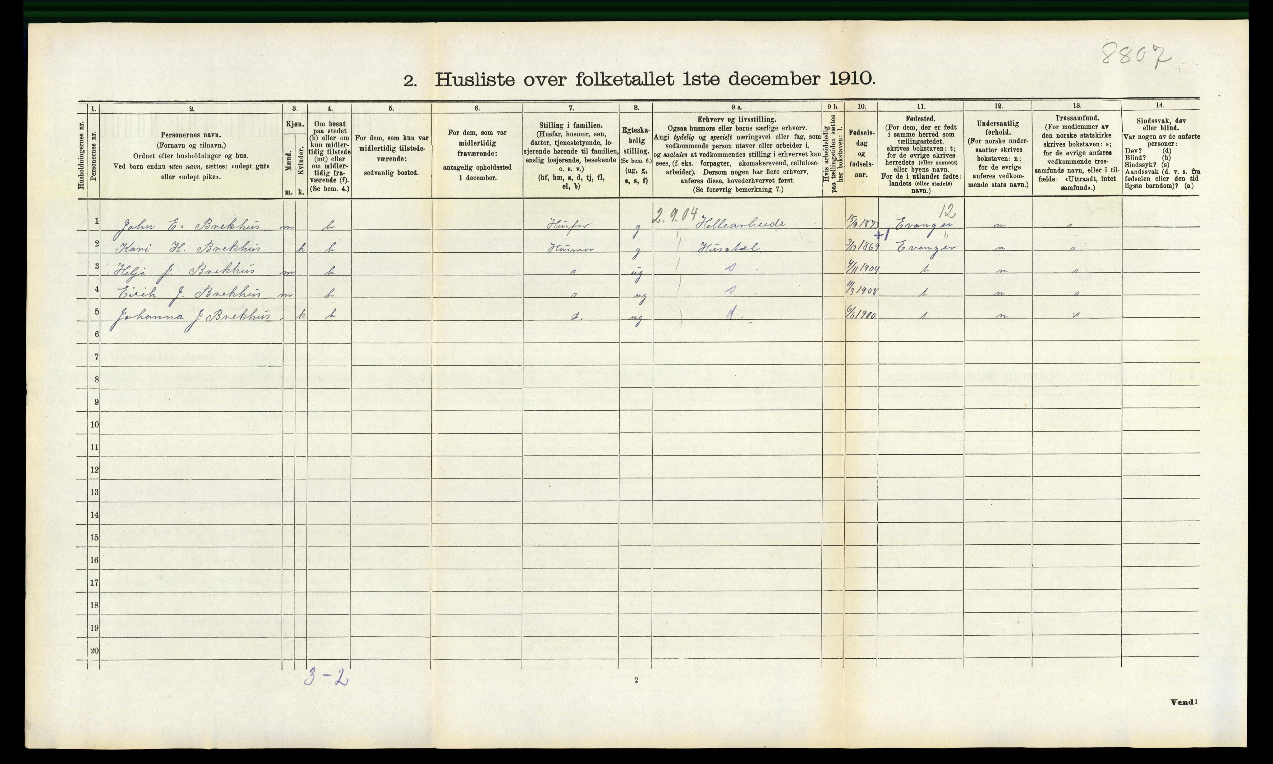 RA, 1910 census for Voss, 1910, p. 1705