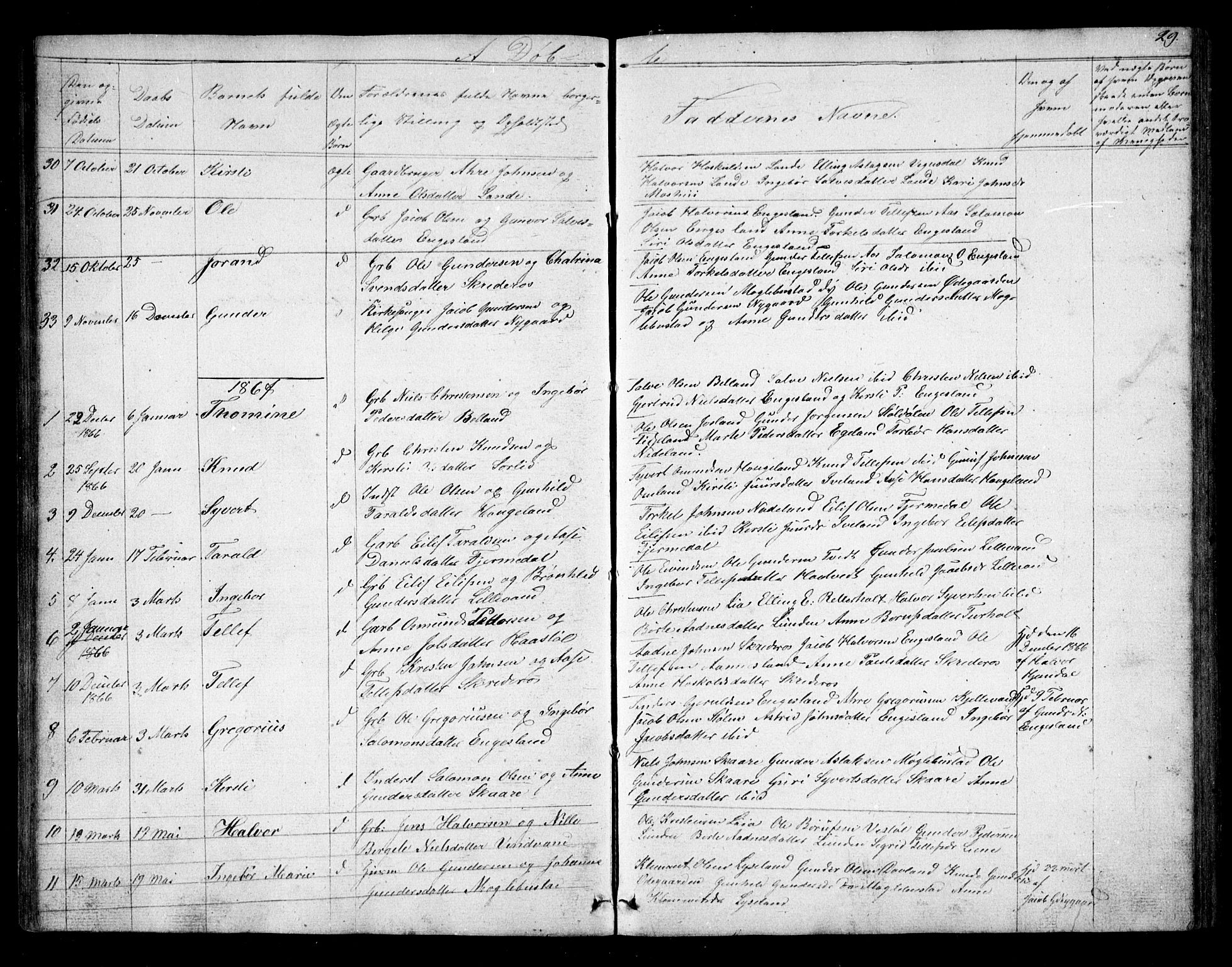 Herefoss sokneprestkontor, SAK/1111-0019/F/Fb/Fbb/L0001: Parish register (copy) no. B 1, 1849-1879, p. 29