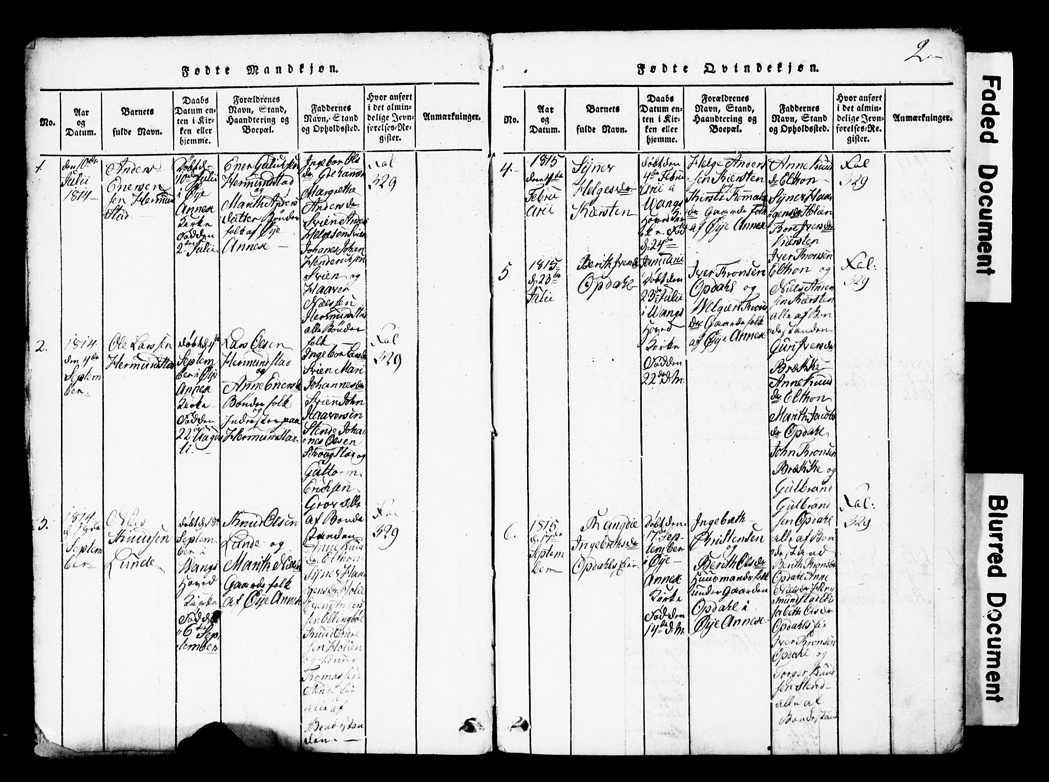 Vang prestekontor, Valdres, SAH/PREST-140/H/Hb/L0001: Parish register (copy) no. 1, 1814-1820, p. 2