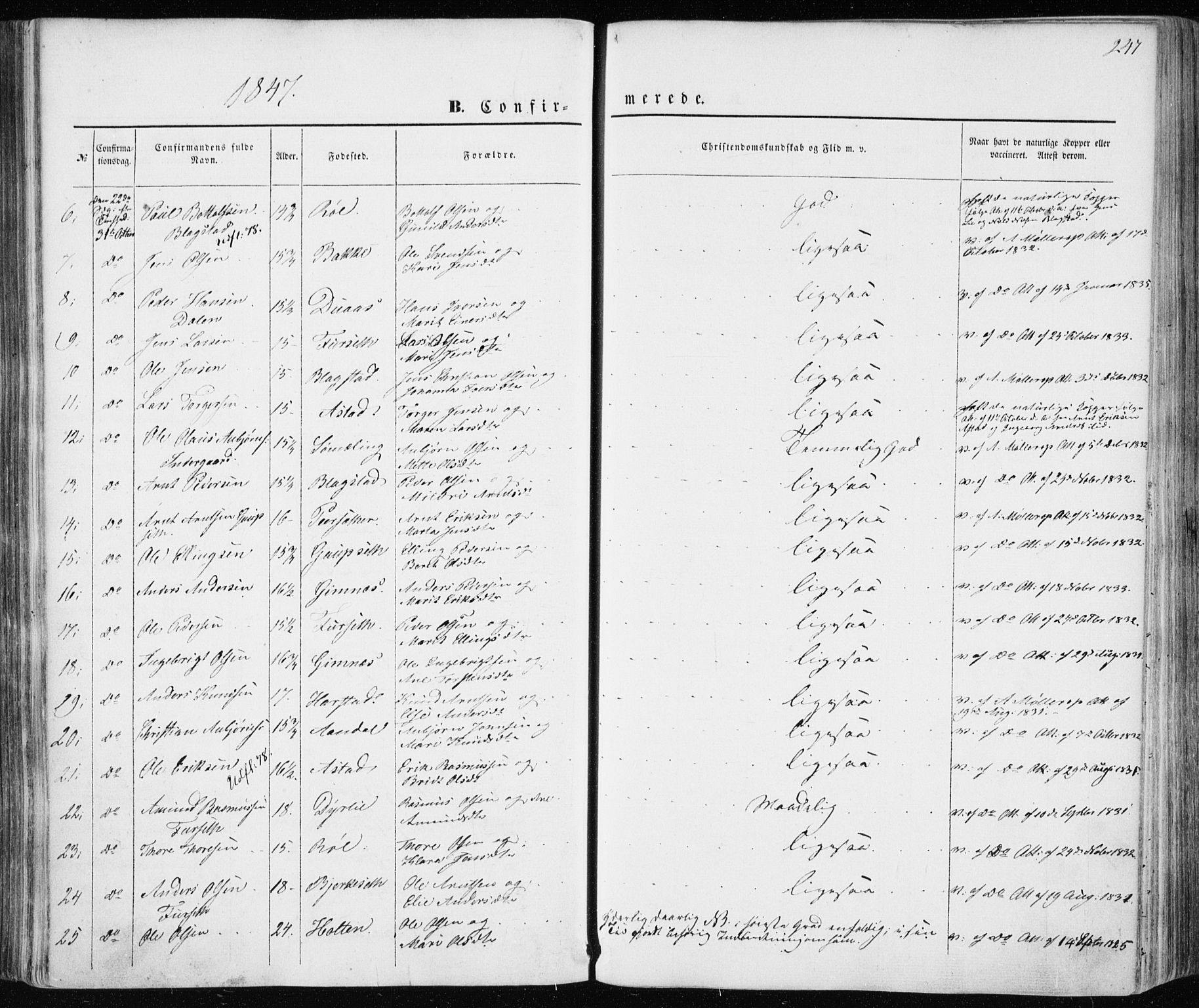 Ministerialprotokoller, klokkerbøker og fødselsregistre - Møre og Romsdal, AV/SAT-A-1454/586/L0984: Parish register (official) no. 586A10, 1844-1856, p. 247