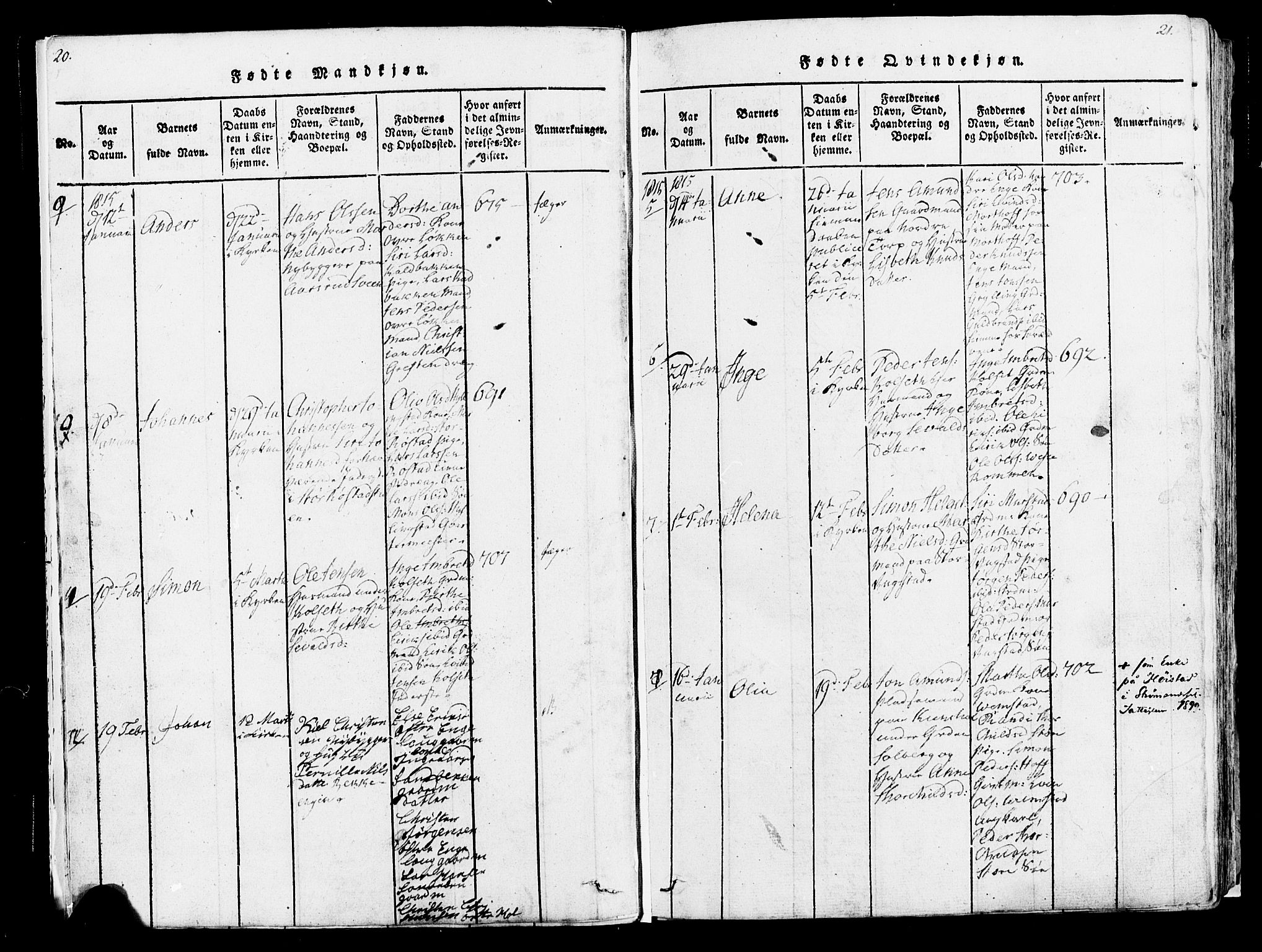 Løten prestekontor, SAH/PREST-022/K/Ka/L0005: Parish register (official) no. 5, 1814-1832, p. 20-21