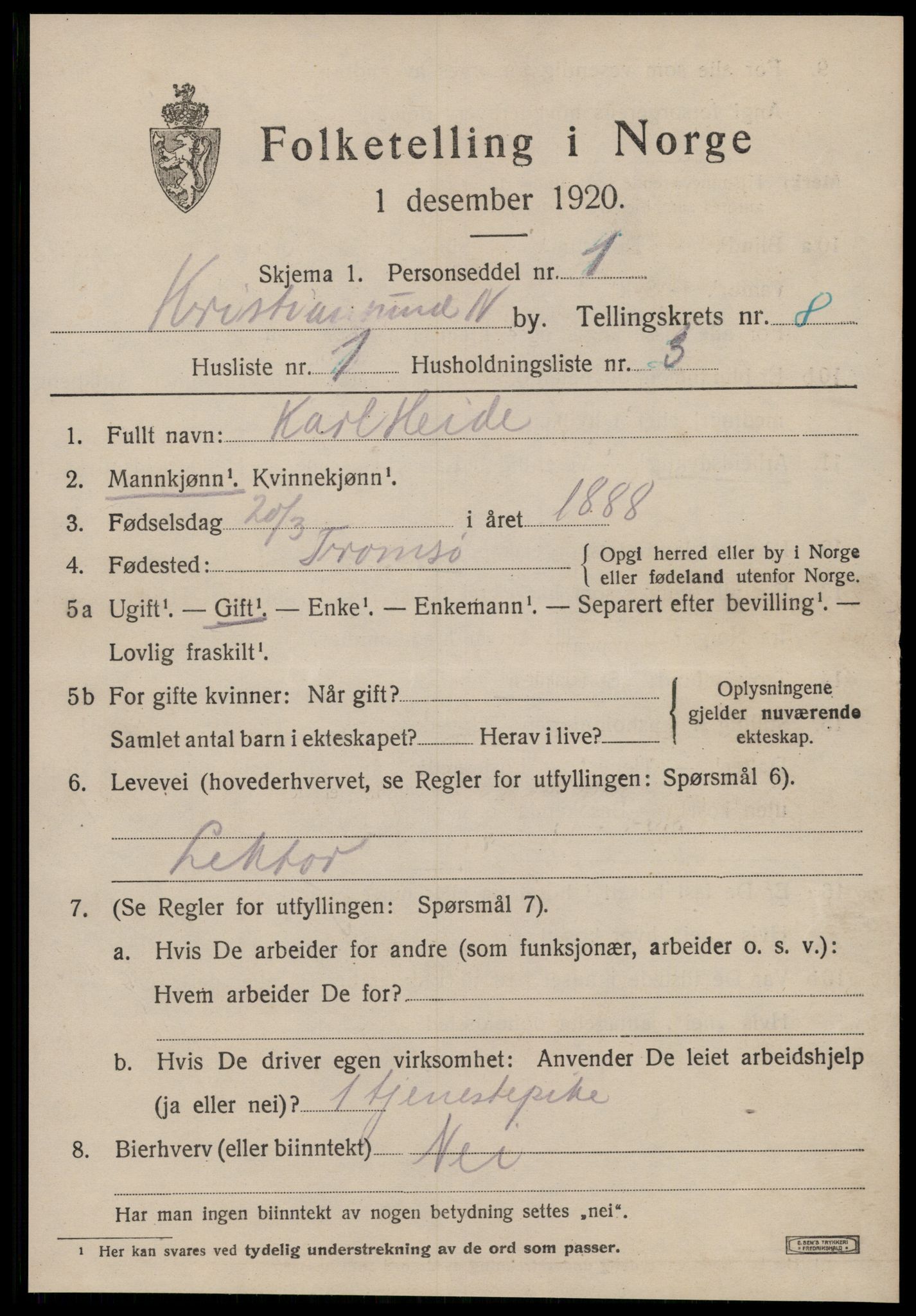 SAT, 1920 census for Kristiansund, 1920, p. 19841