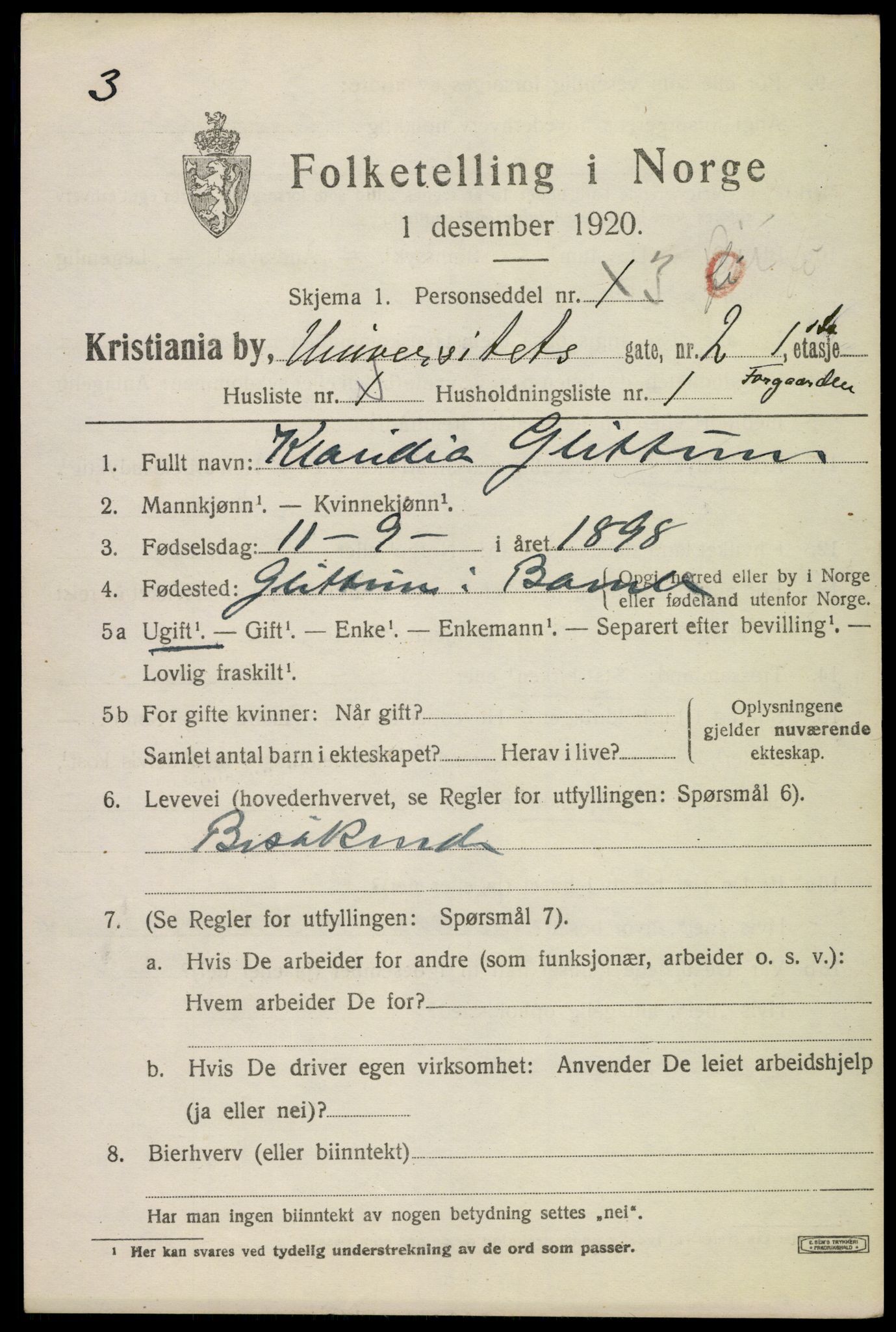 SAO, 1920 census for Kristiania, 1920, p. 618079