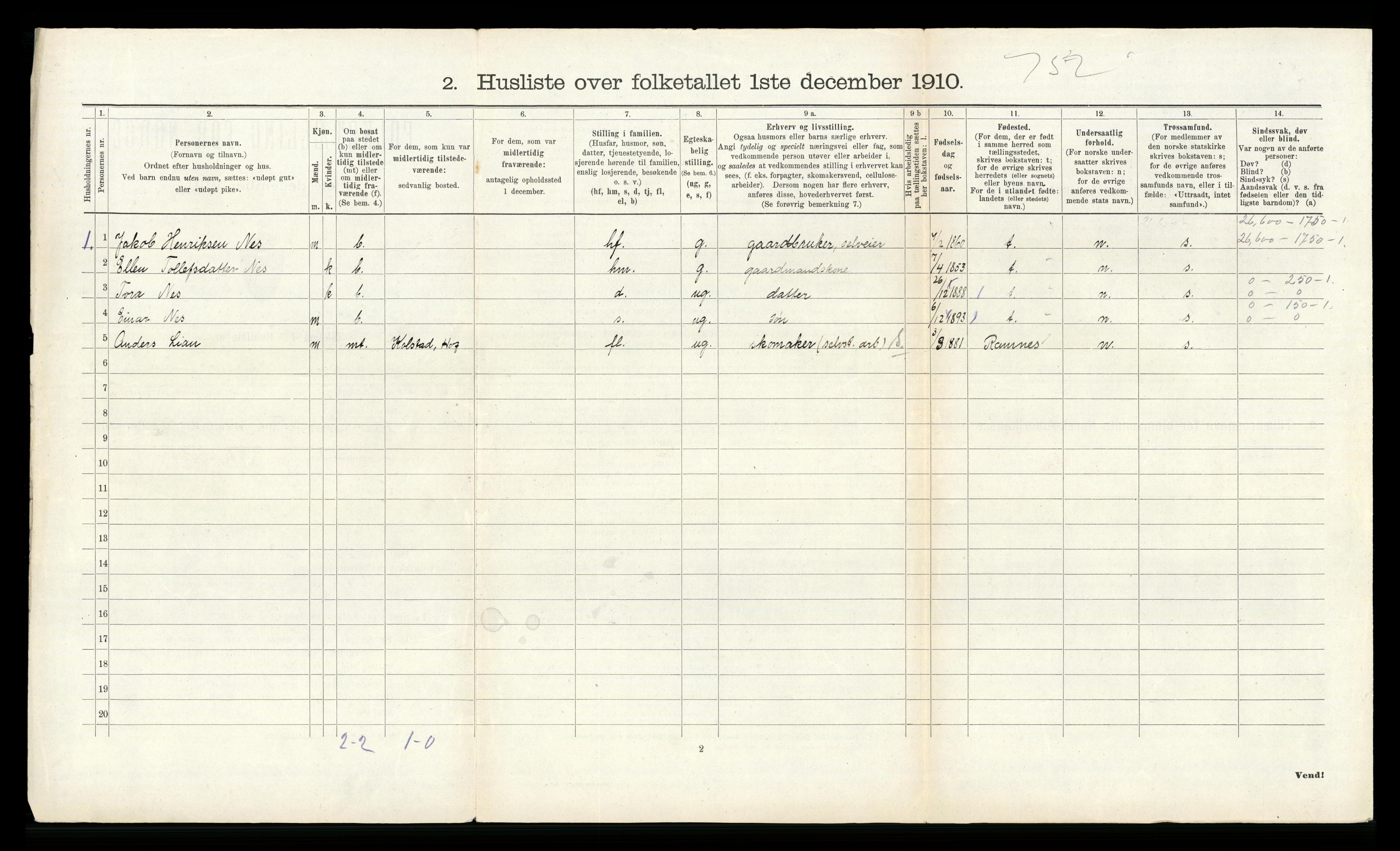 RA, 1910 census for Hof, 1910, p. 243