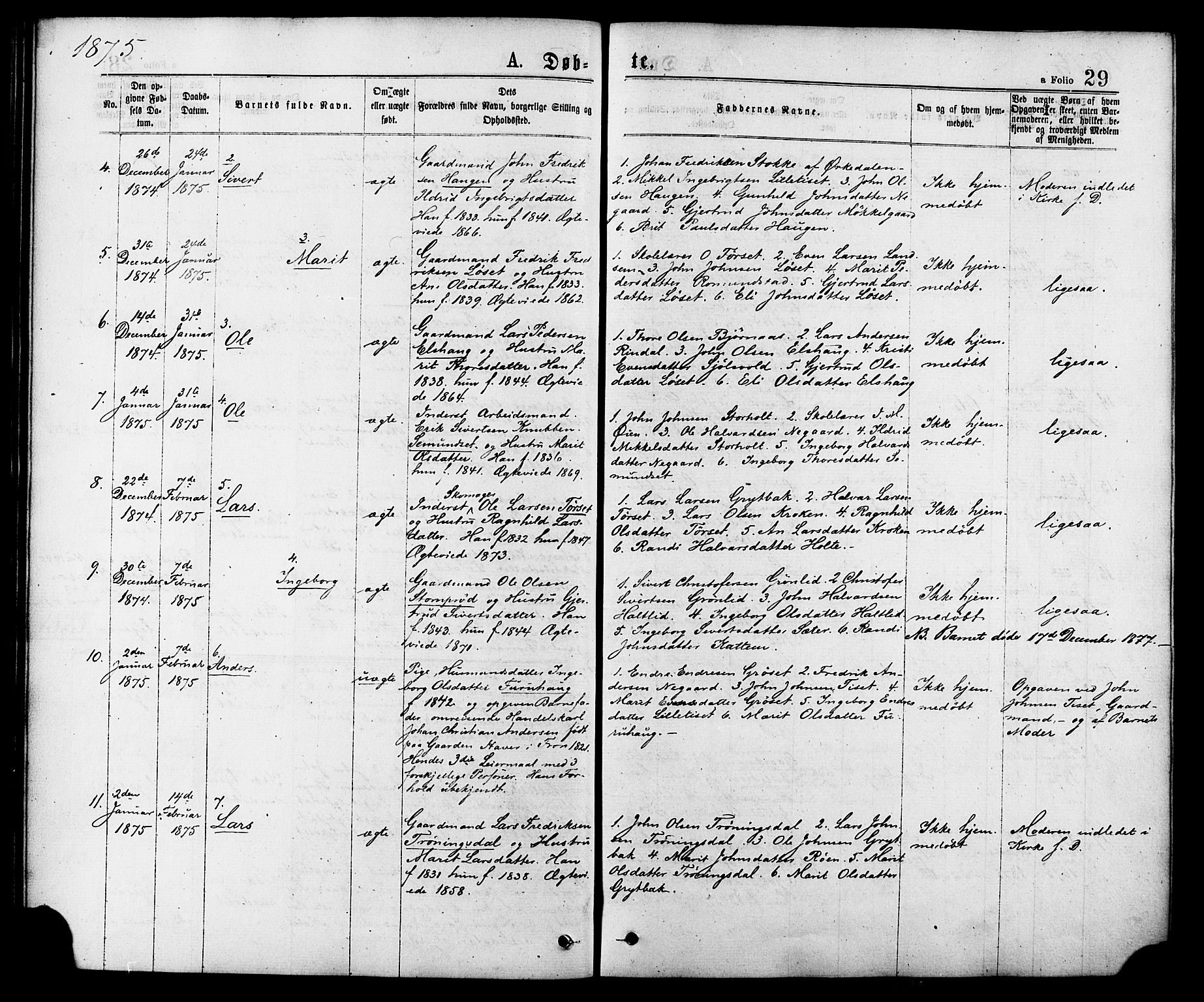 Ministerialprotokoller, klokkerbøker og fødselsregistre - Møre og Romsdal, AV/SAT-A-1454/598/L1068: Parish register (official) no. 598A02, 1872-1881, p. 29