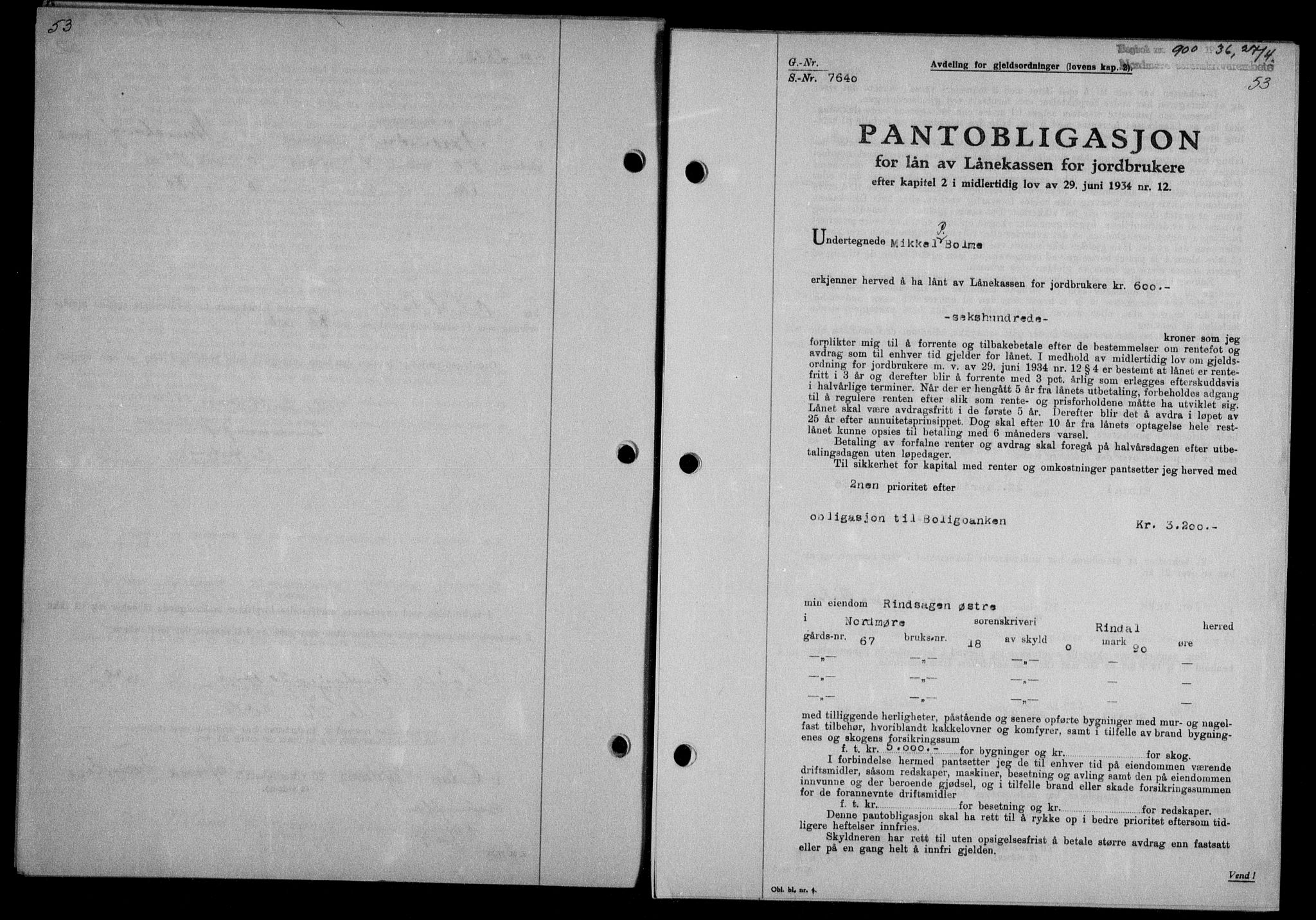 Nordmøre sorenskriveri, AV/SAT-A-4132/1/2/2Ca/L0088: Mortgage book no. 78, 1936-1936, Diary no: : 900/1936