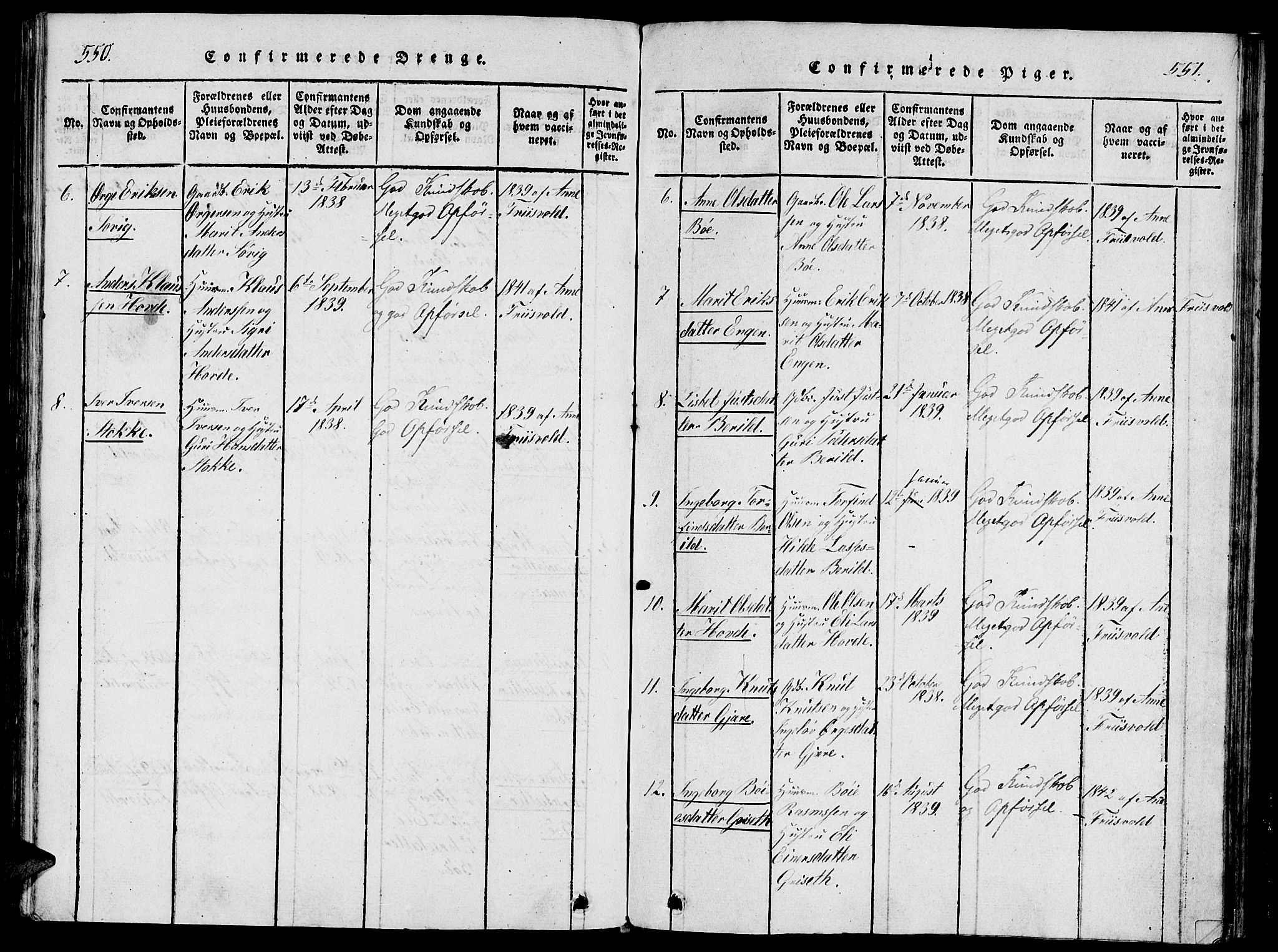 Ministerialprotokoller, klokkerbøker og fødselsregistre - Møre og Romsdal, SAT/A-1454/543/L0561: Parish register (official) no. 543A01, 1818-1853, p. 550-551