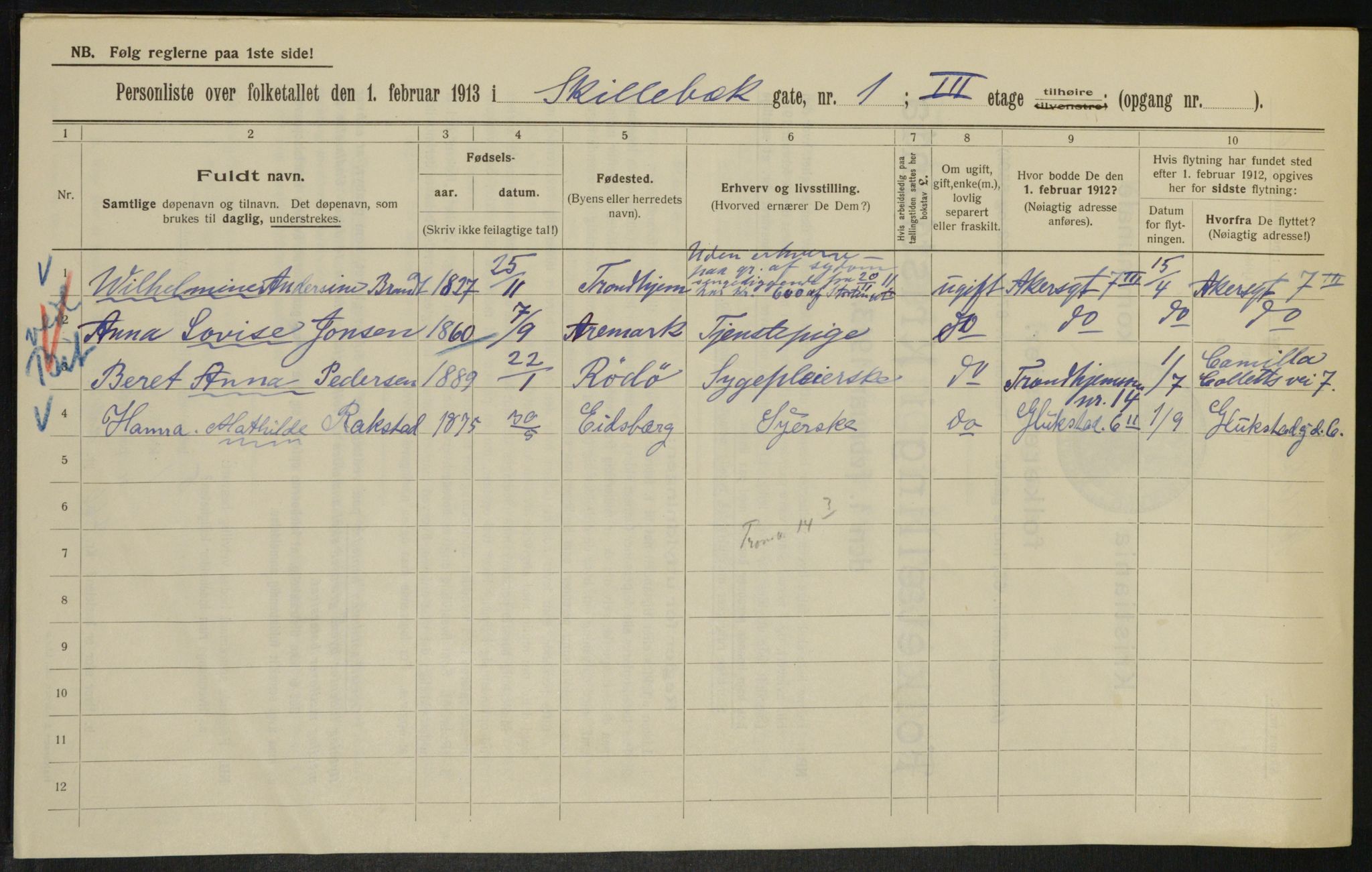 OBA, Municipal Census 1913 for Kristiania, 1913, p. 95465