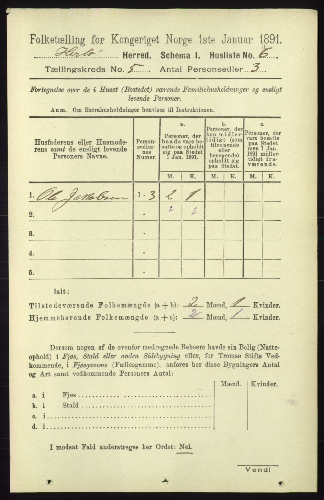 RA, 1891 census for 1258 Herdla, 1891, p. 2012