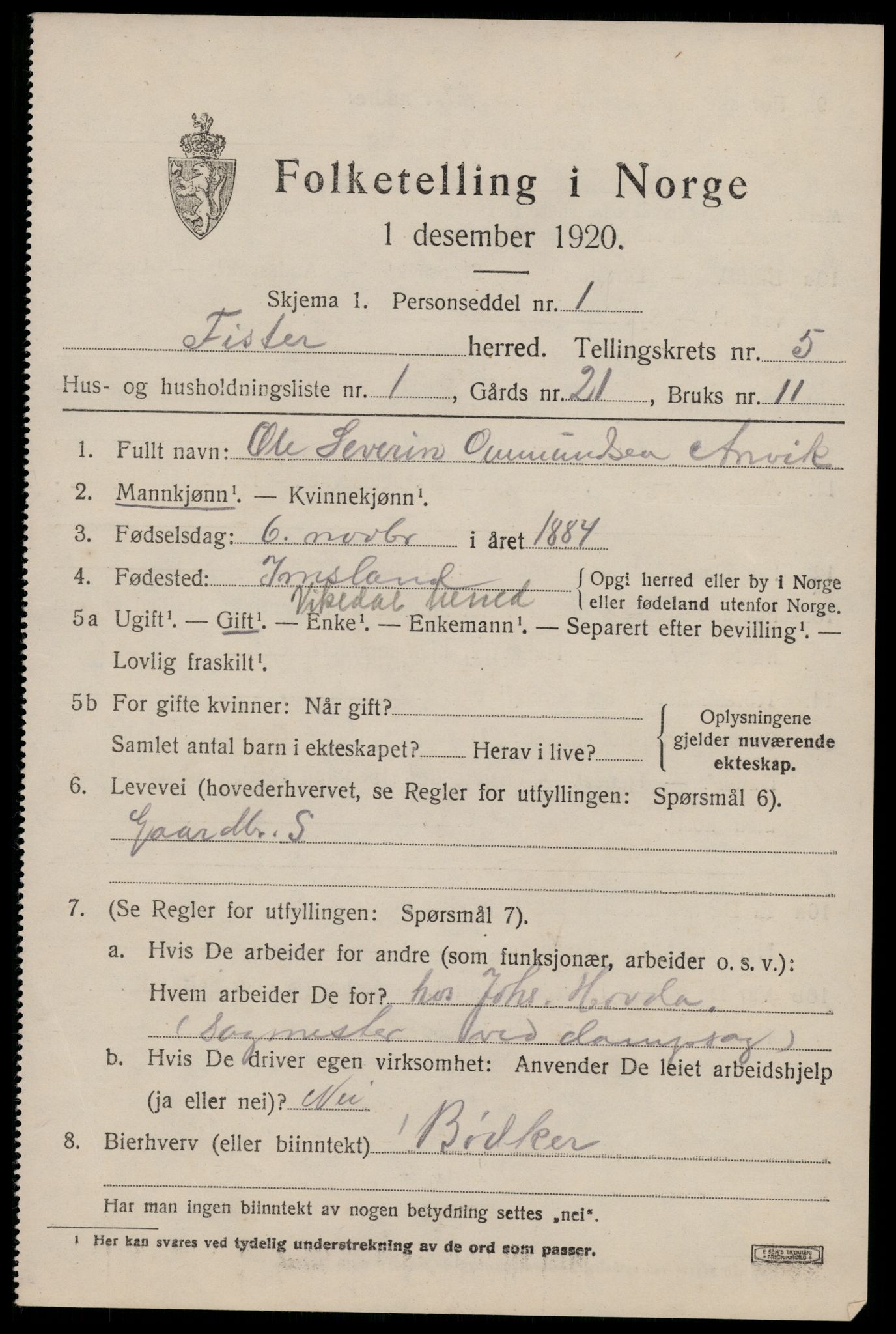 SAST, 1920 census for Fister, 1920, p. 1273