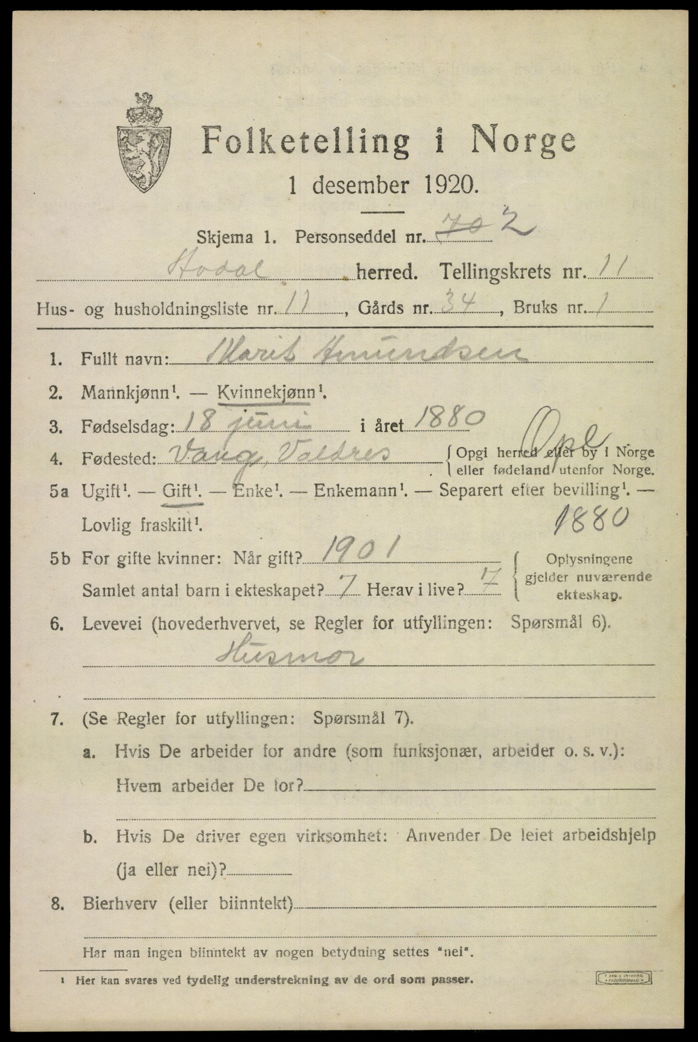 SAKO, 1920 census for Ådal, 1920, p. 6746