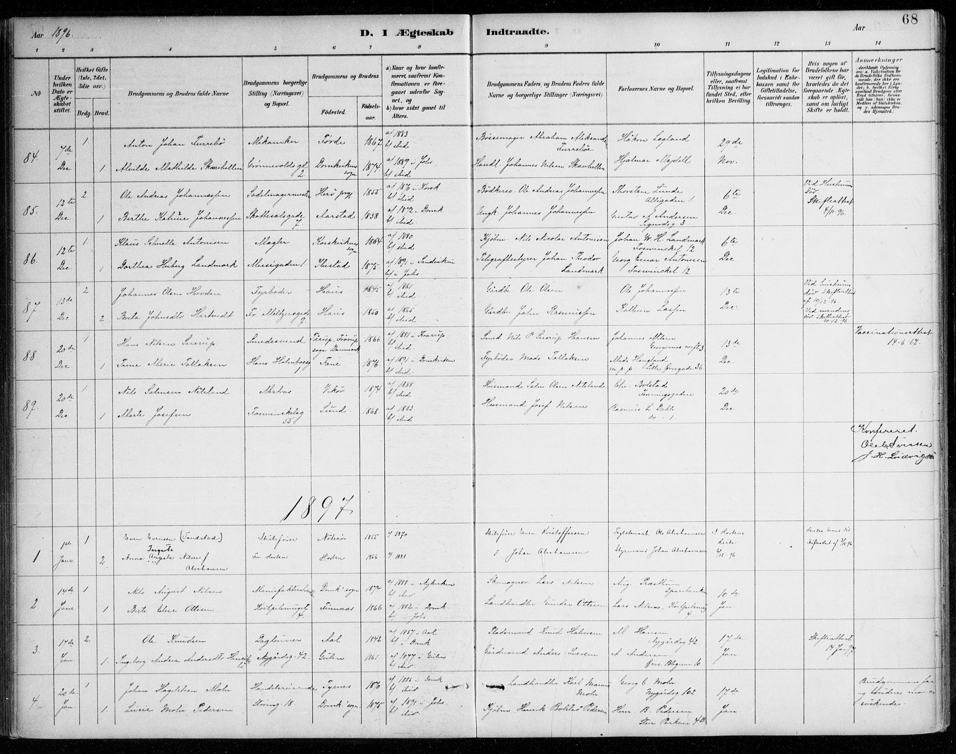 Johanneskirken sokneprestembete, AV/SAB-A-76001/H/Haa/L0012: Parish register (official) no. D 1, 1885-1912, p. 68