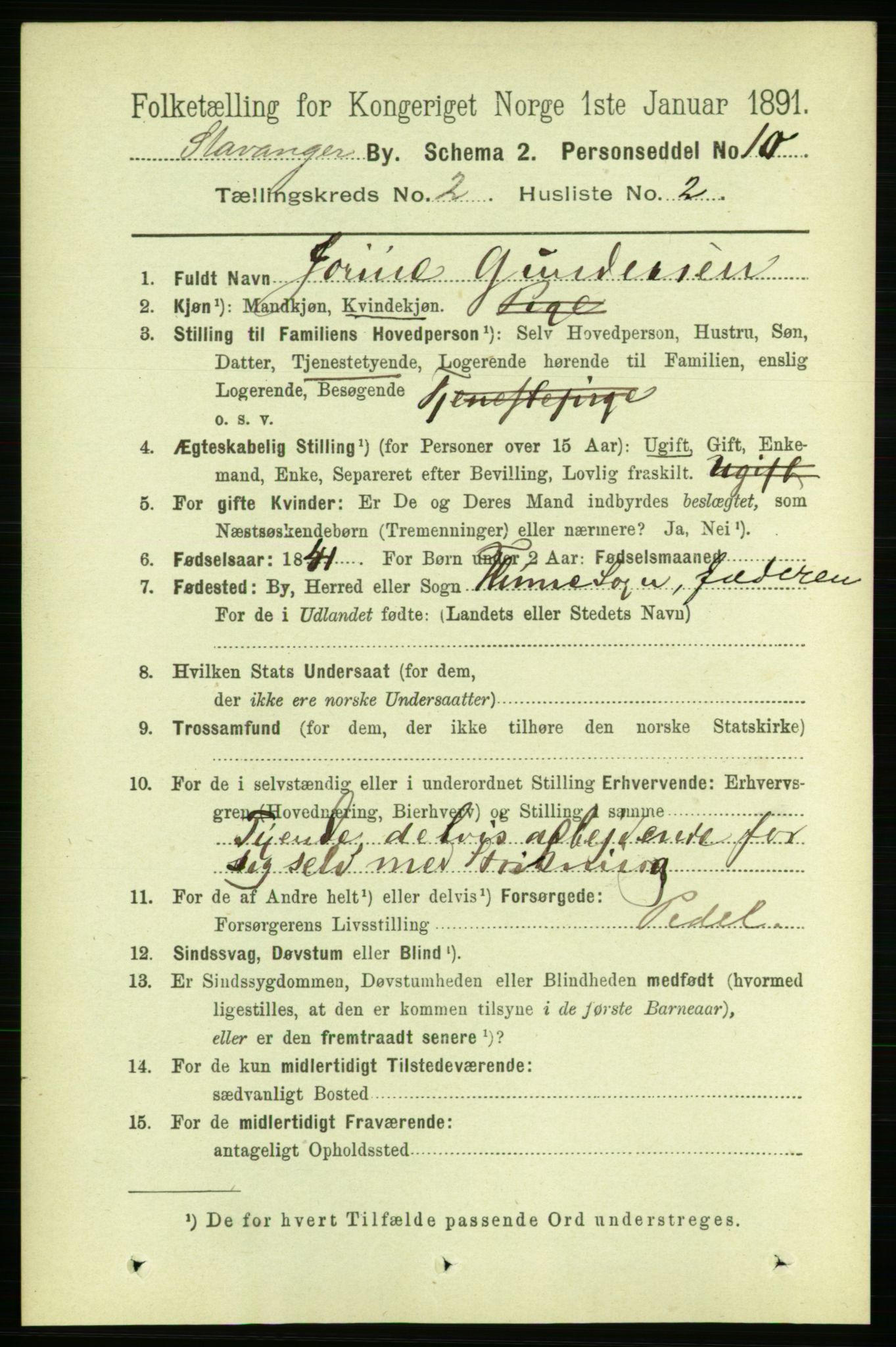 RA, 1891 census for 1103 Stavanger, 1891, p. 5939