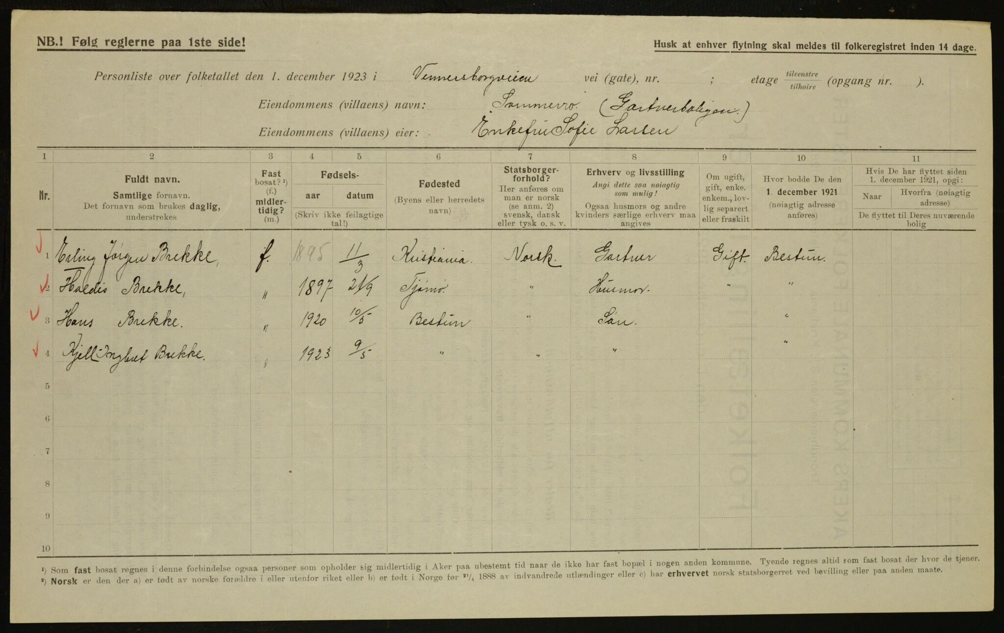 , Municipal Census 1923 for Aker, 1923, p. 6781