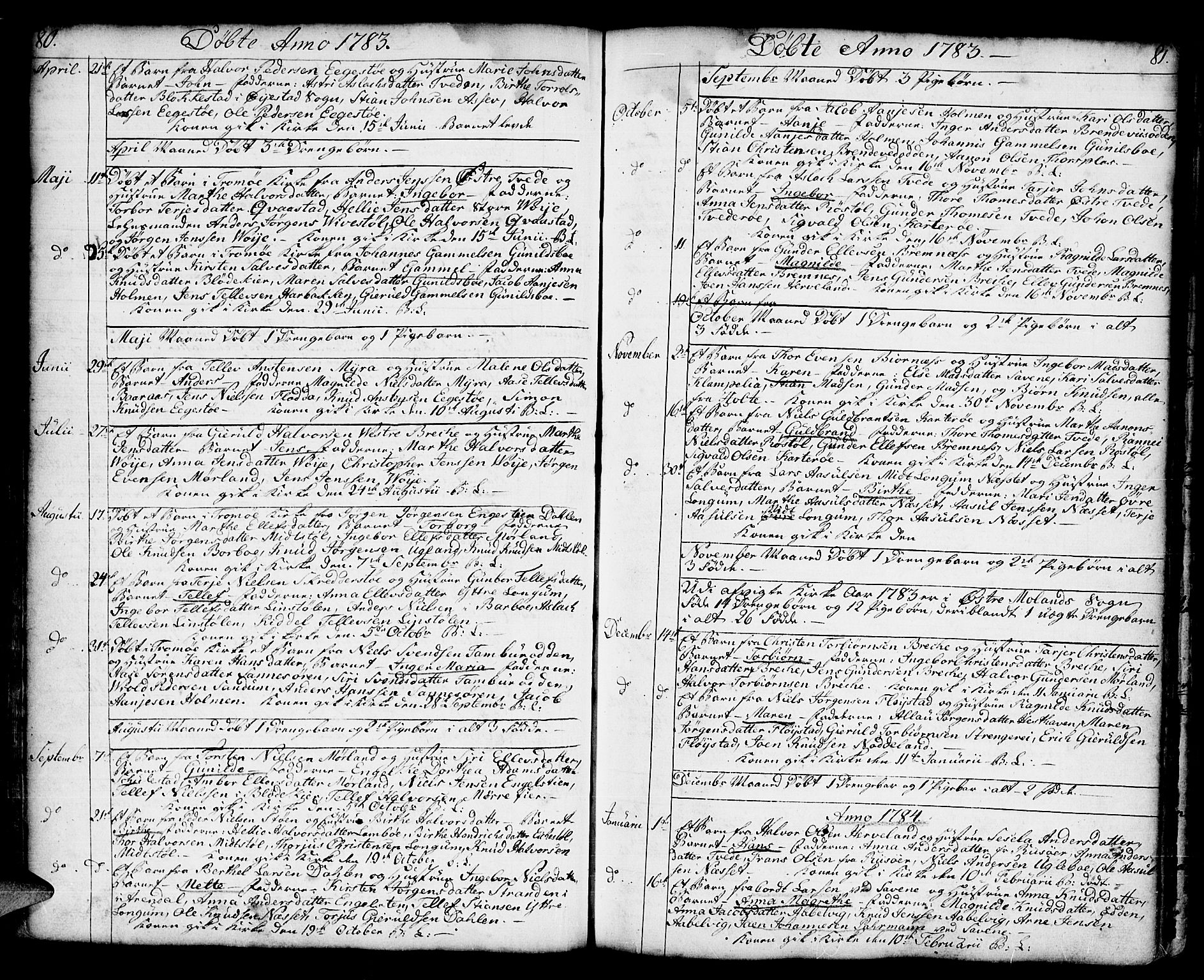 Austre Moland sokneprestkontor, SAK/1111-0001/F/Fa/Faa/L0002: Parish register (official) no. A 2, 1747-1808, p. 80-81