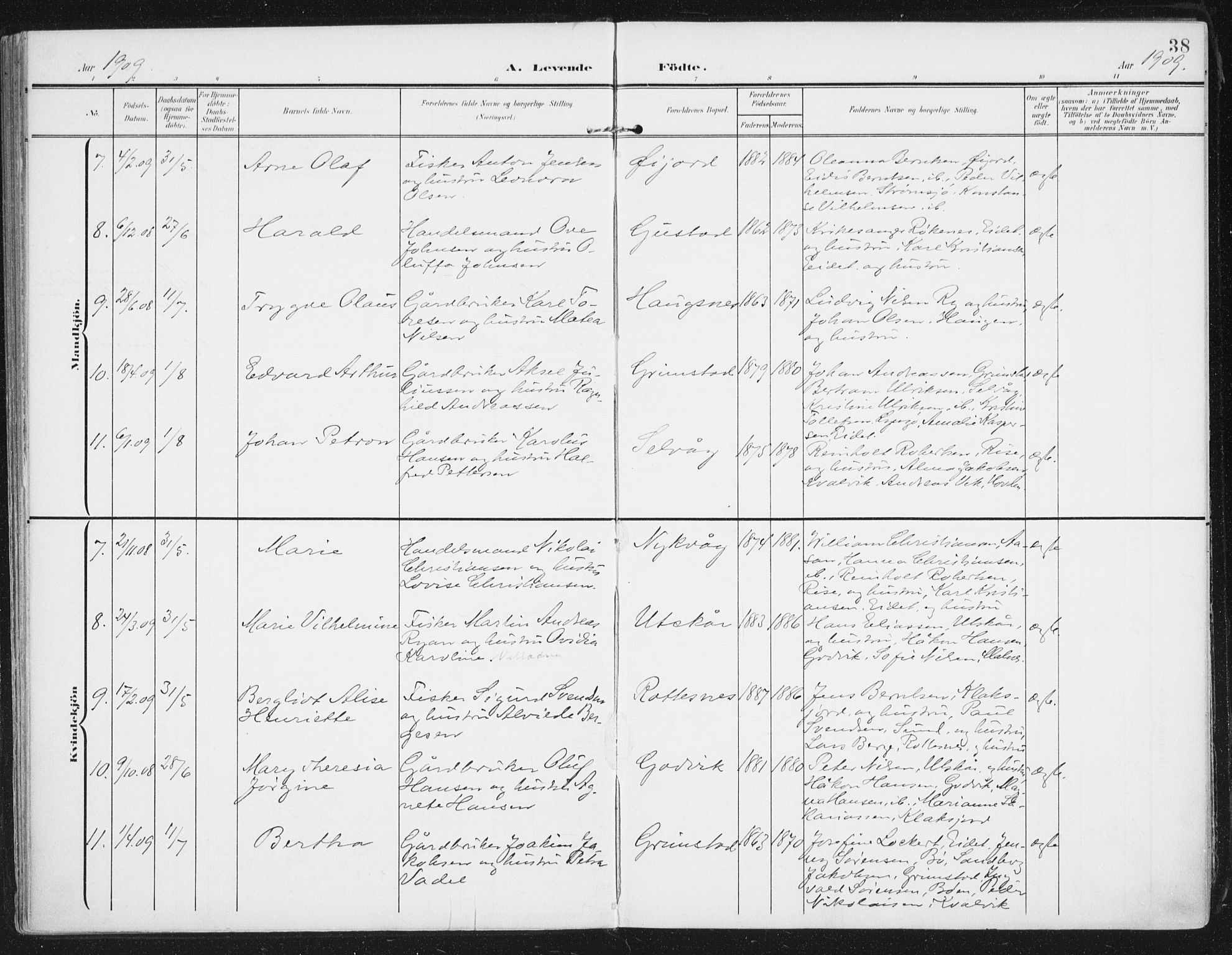 Ministerialprotokoller, klokkerbøker og fødselsregistre - Nordland, SAT/A-1459/892/L1321: Parish register (official) no. 892A02, 1902-1918, p. 38
