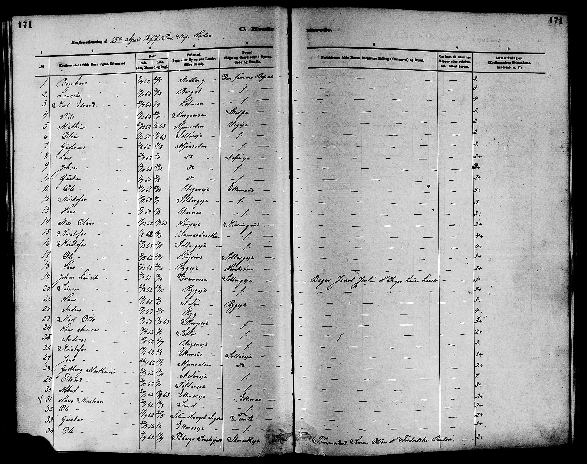 Nedre Eiker kirkebøker, SAKO/A-612/F/Fa/L0001: Parish register (official) no. 1, 1853-1877, p. 171