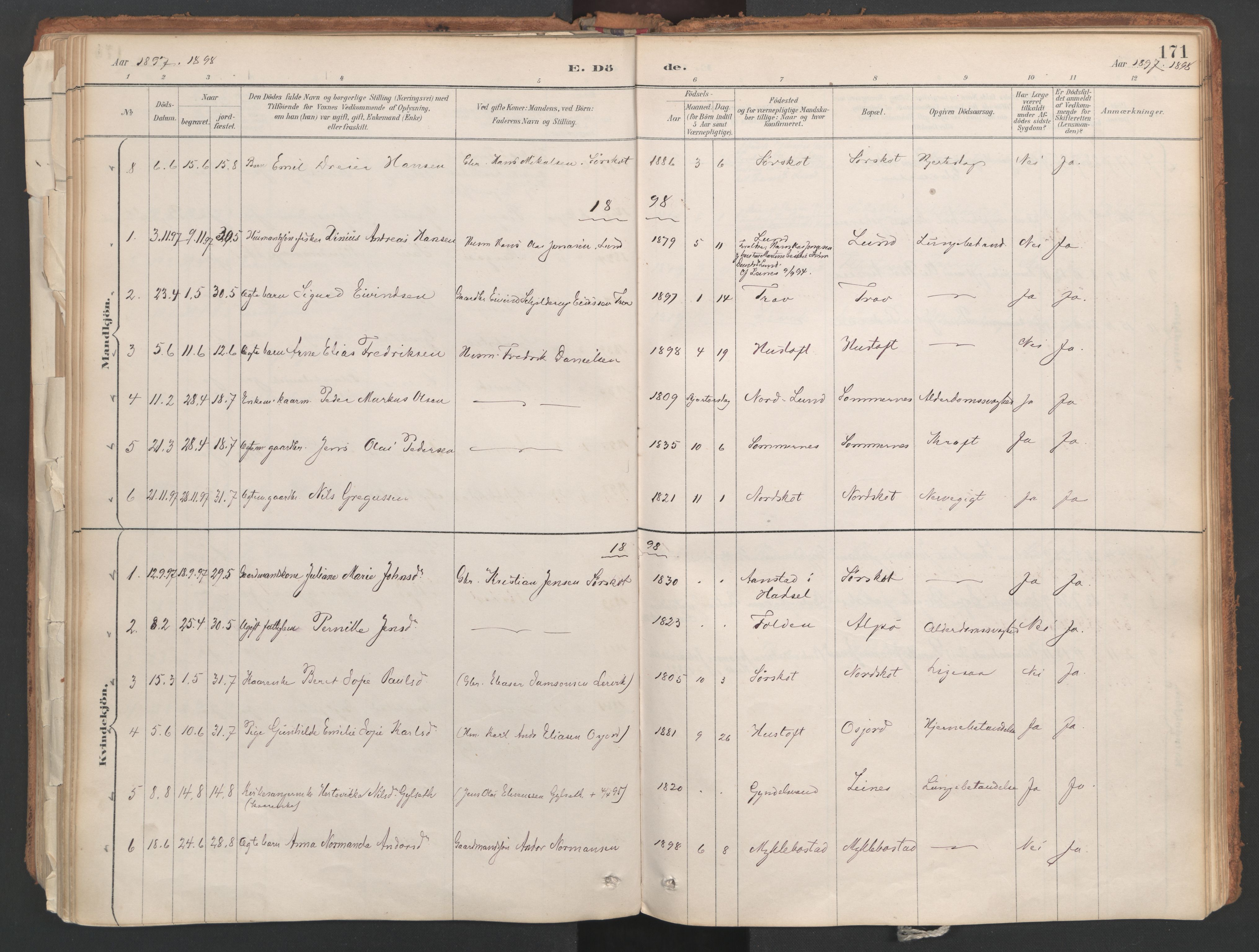 Ministerialprotokoller, klokkerbøker og fødselsregistre - Nordland, AV/SAT-A-1459/857/L0822: Parish register (official) no. 857A02, 1890-1917, p. 171