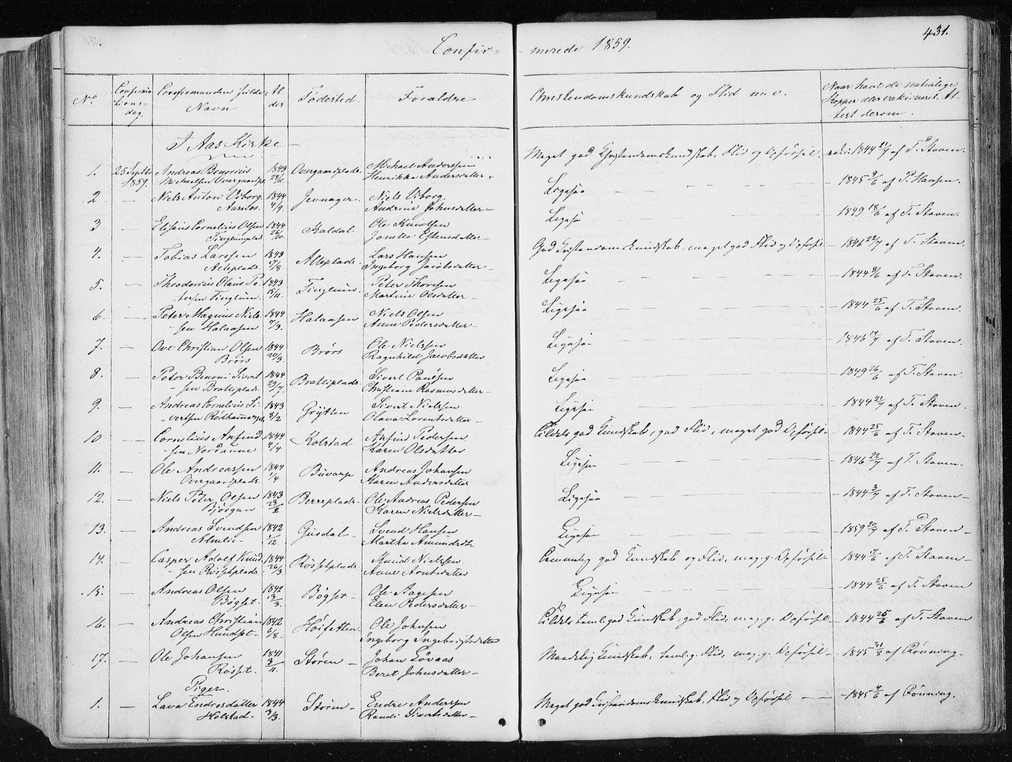 Ministerialprotokoller, klokkerbøker og fødselsregistre - Nord-Trøndelag, SAT/A-1458/741/L0393: Parish register (official) no. 741A07, 1849-1863, p. 431
