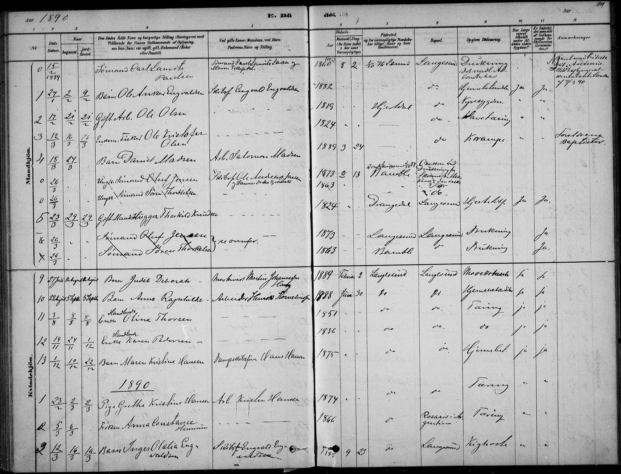 Langesund kirkebøker, SAKO/A-280/F/Fa/L0002: Parish register (official) no. 2, 1878-1892, p. 119