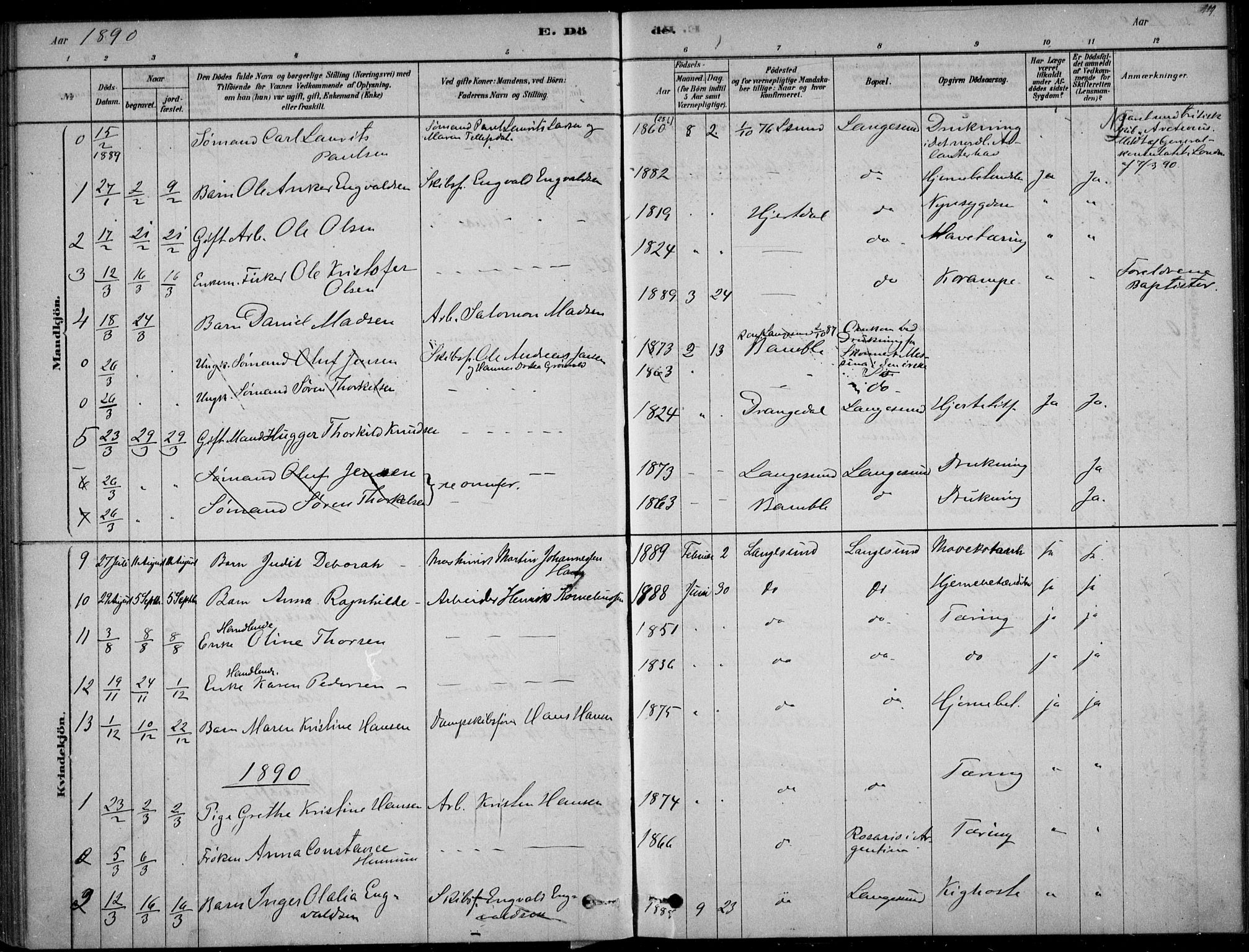 Langesund kirkebøker, AV/SAKO-A-280/F/Fa/L0002: Parish register (official) no. 2, 1878-1892, p. 119