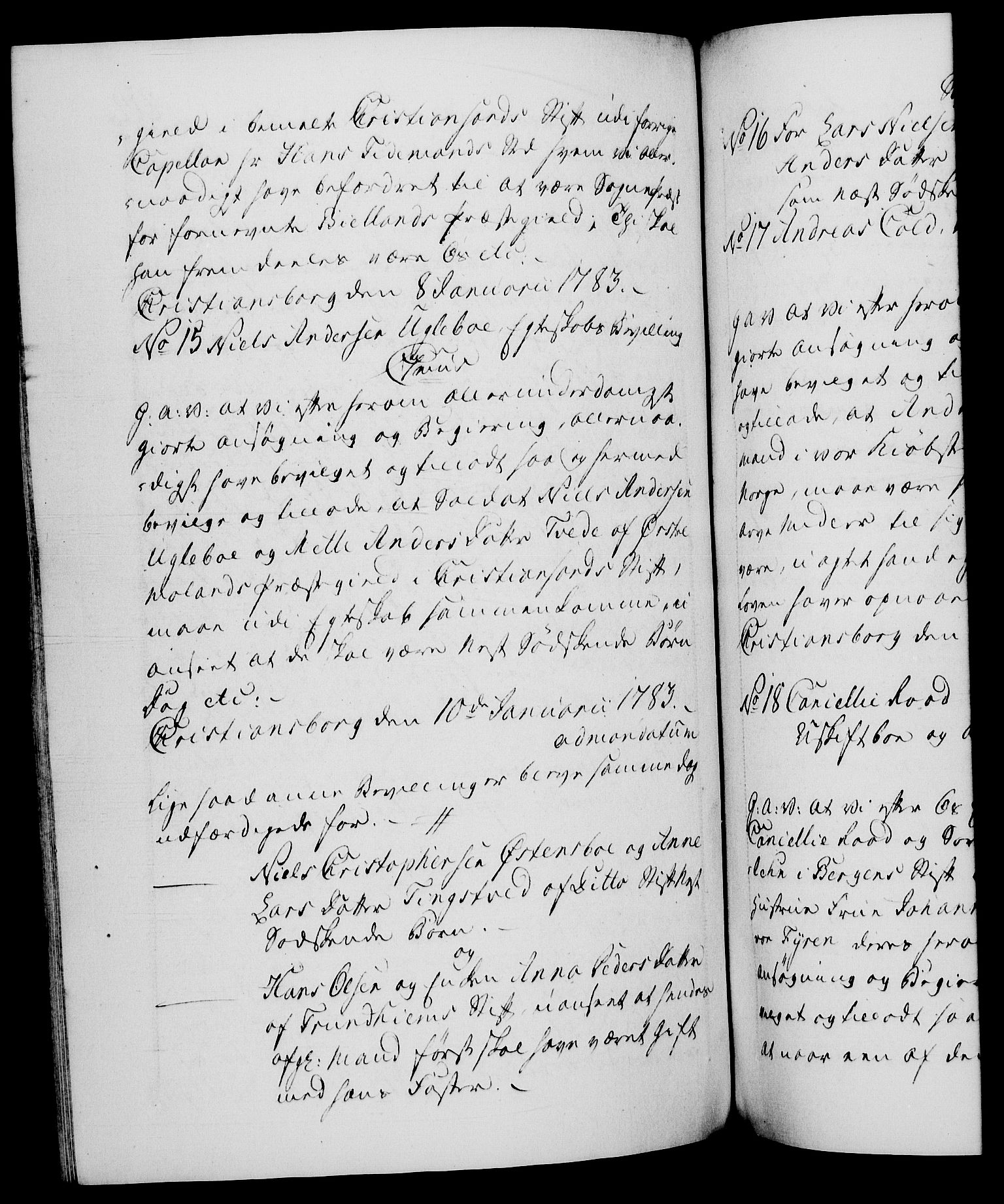 Danske Kanselli 1572-1799, AV/RA-EA-3023/F/Fc/Fca/Fcaa/L0049: Norske registre, 1782-1783, p. 414b