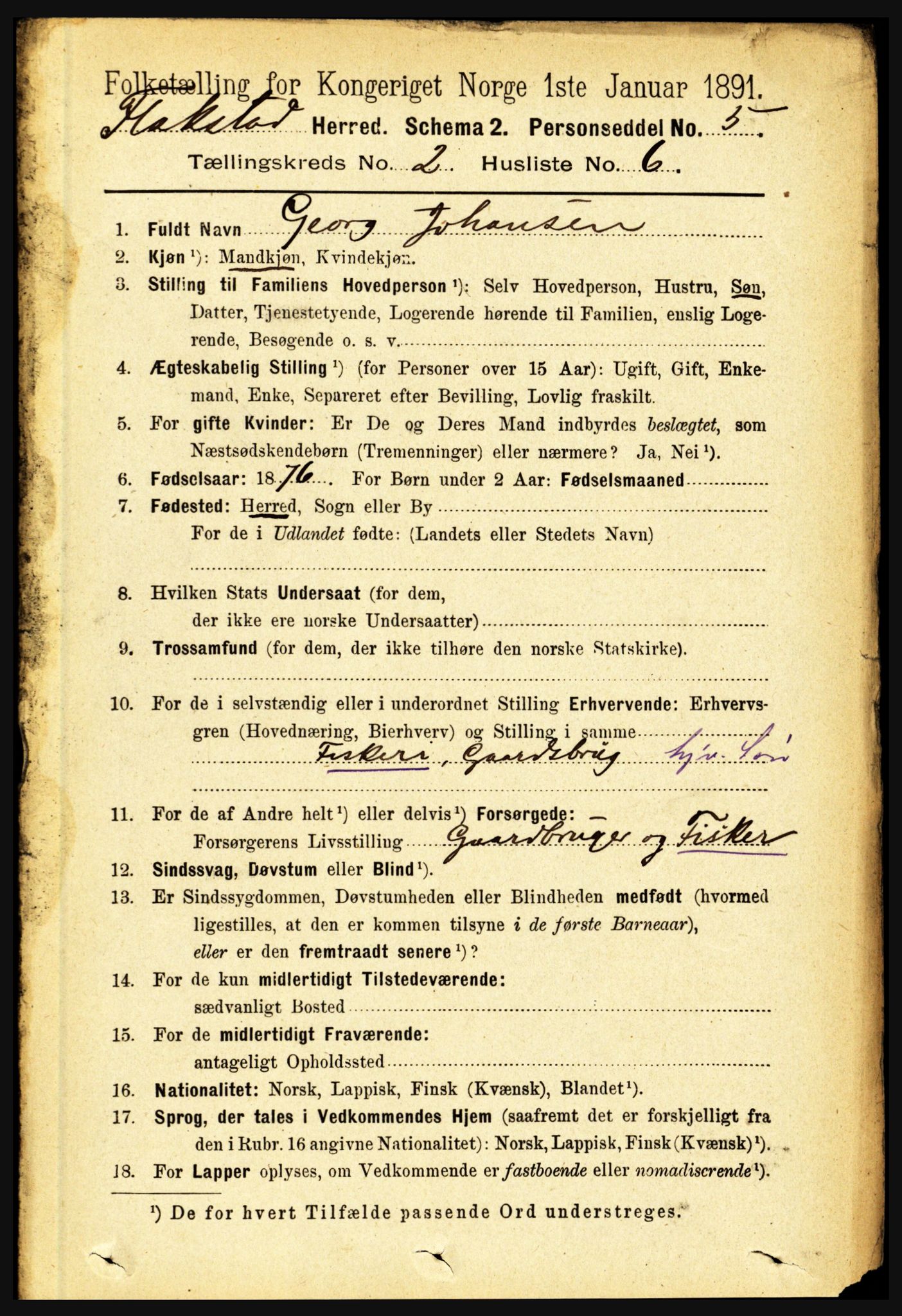 RA, 1891 census for 1859 Flakstad, 1891, p. 652