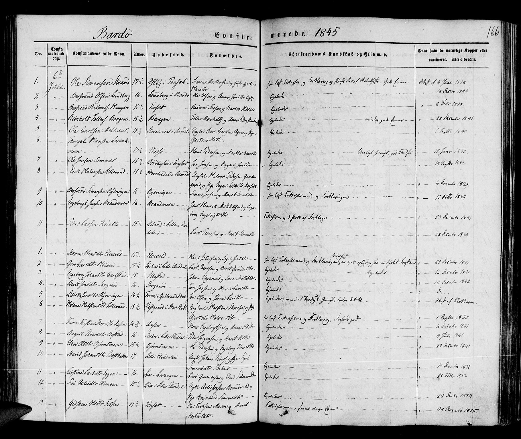 Ibestad sokneprestembete, SATØ/S-0077/H/Ha/Haa/L0006kirke: Parish register (official) no. 6, 1837-1850, p. 166