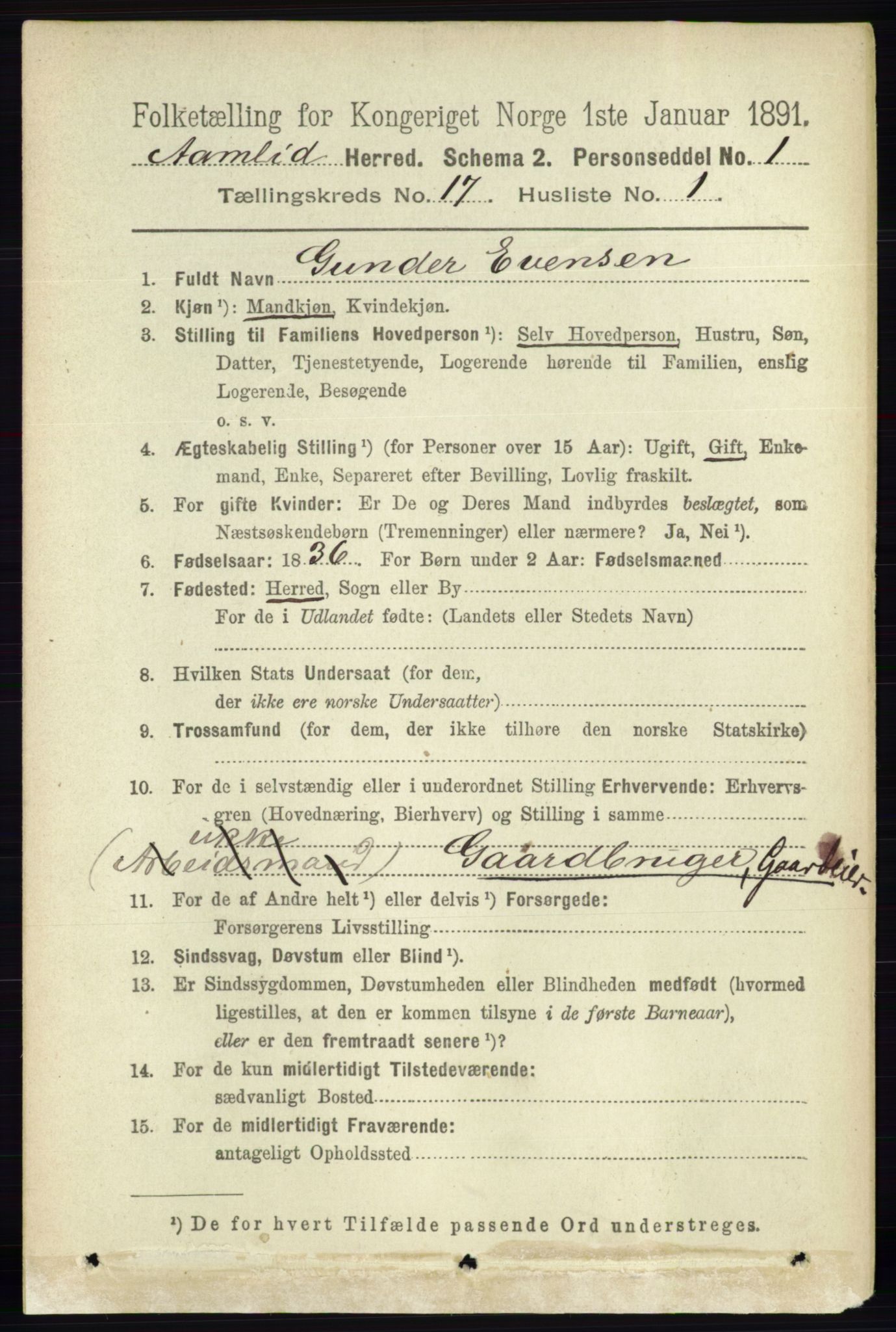 RA, 1891 census for 0929 Åmli, 1891, p. 2805