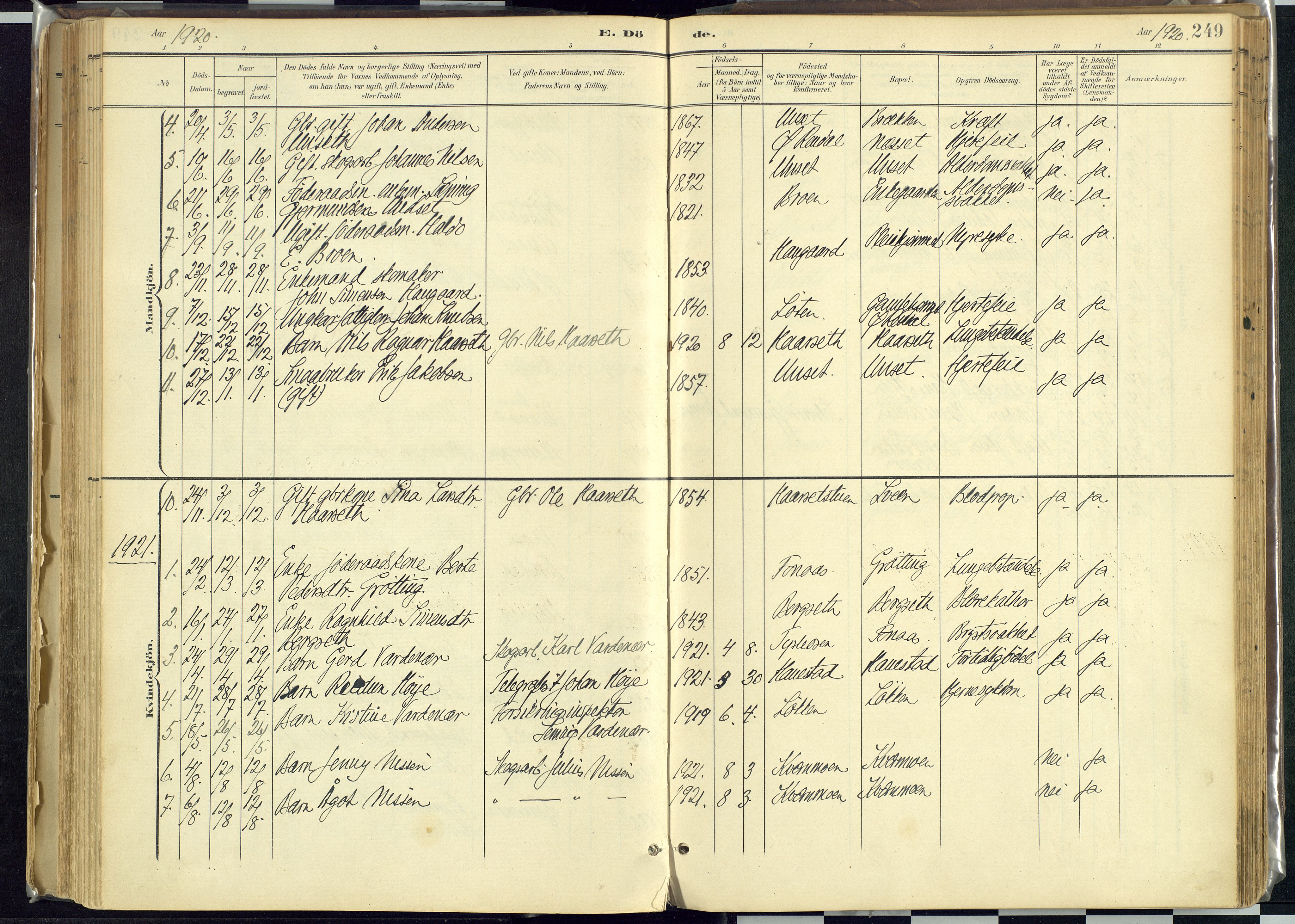 Rendalen prestekontor, SAH/PREST-054/H/Ha/Haa/L0012: Parish register (official) no. 12, 1901-1928, p. 249