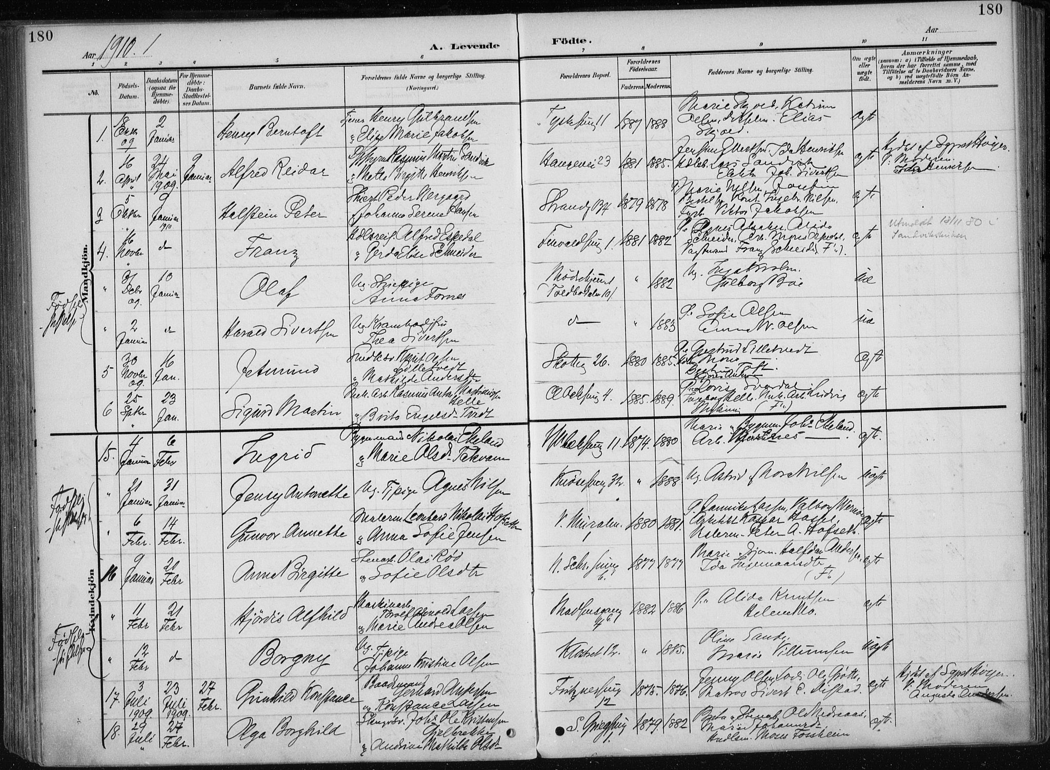 Nykirken Sokneprestembete, AV/SAB-A-77101/H/Haa/L0019: Parish register (official) no. B 7, 1904-1916, p. 180