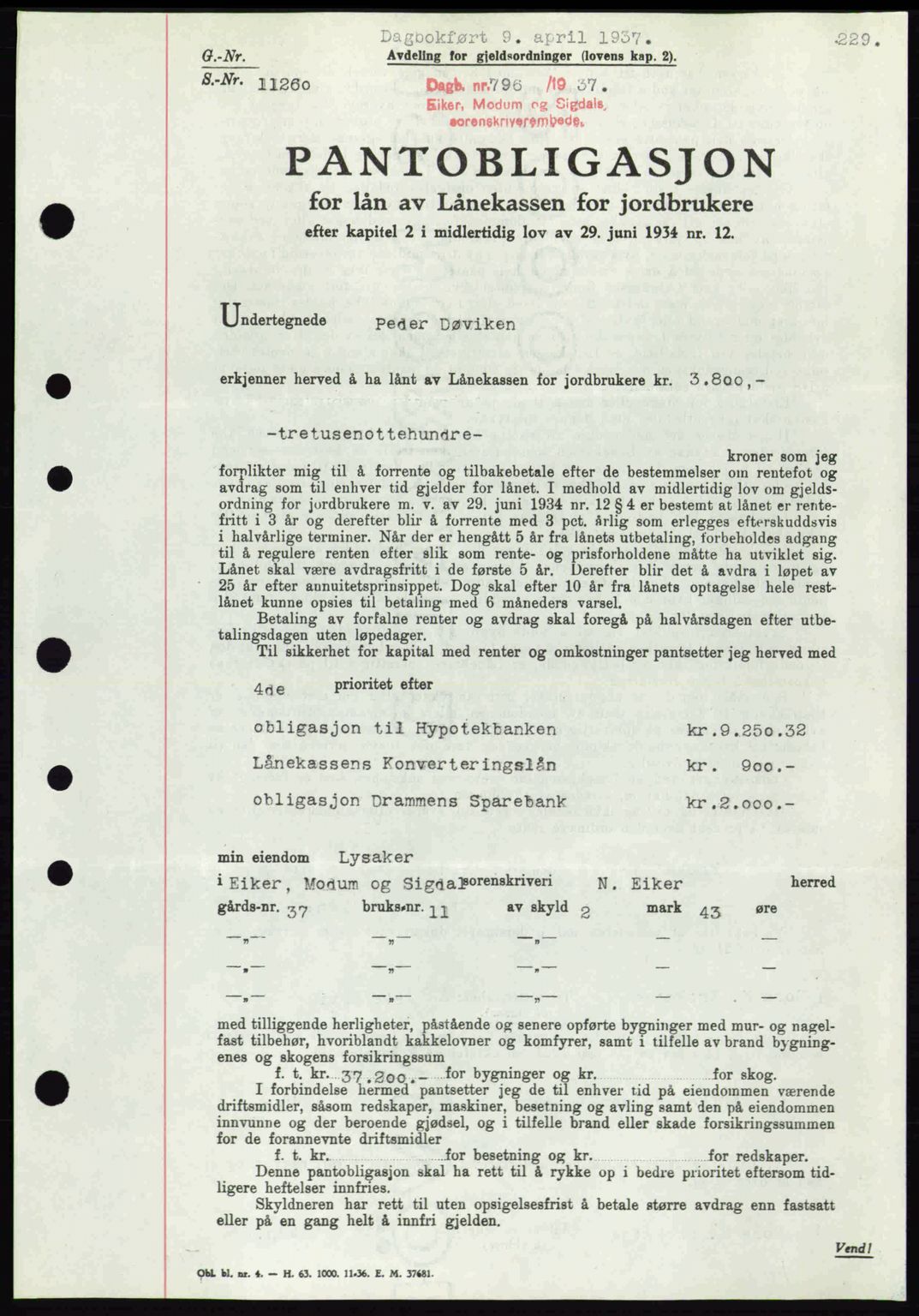 Eiker, Modum og Sigdal sorenskriveri, SAKO/A-123/G/Ga/Gab/L0035: Mortgage book no. A5, 1937-1937, Diary no: : 796/1937