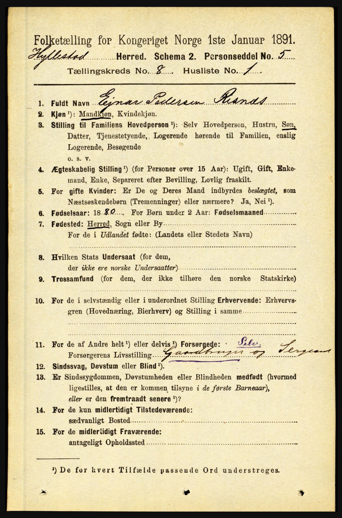 RA, 1891 census for 1413 Hyllestad, 1891, p. 1328
