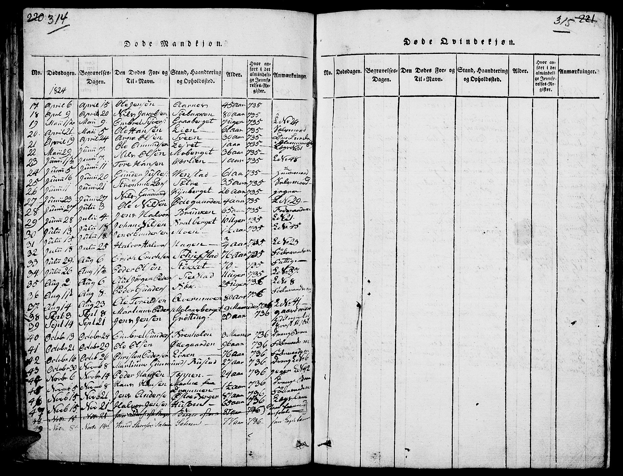 Elverum prestekontor, AV/SAH-PREST-044/H/Ha/Hab/L0001: Parish register (copy) no. 1, 1815-1829, p. 314-315