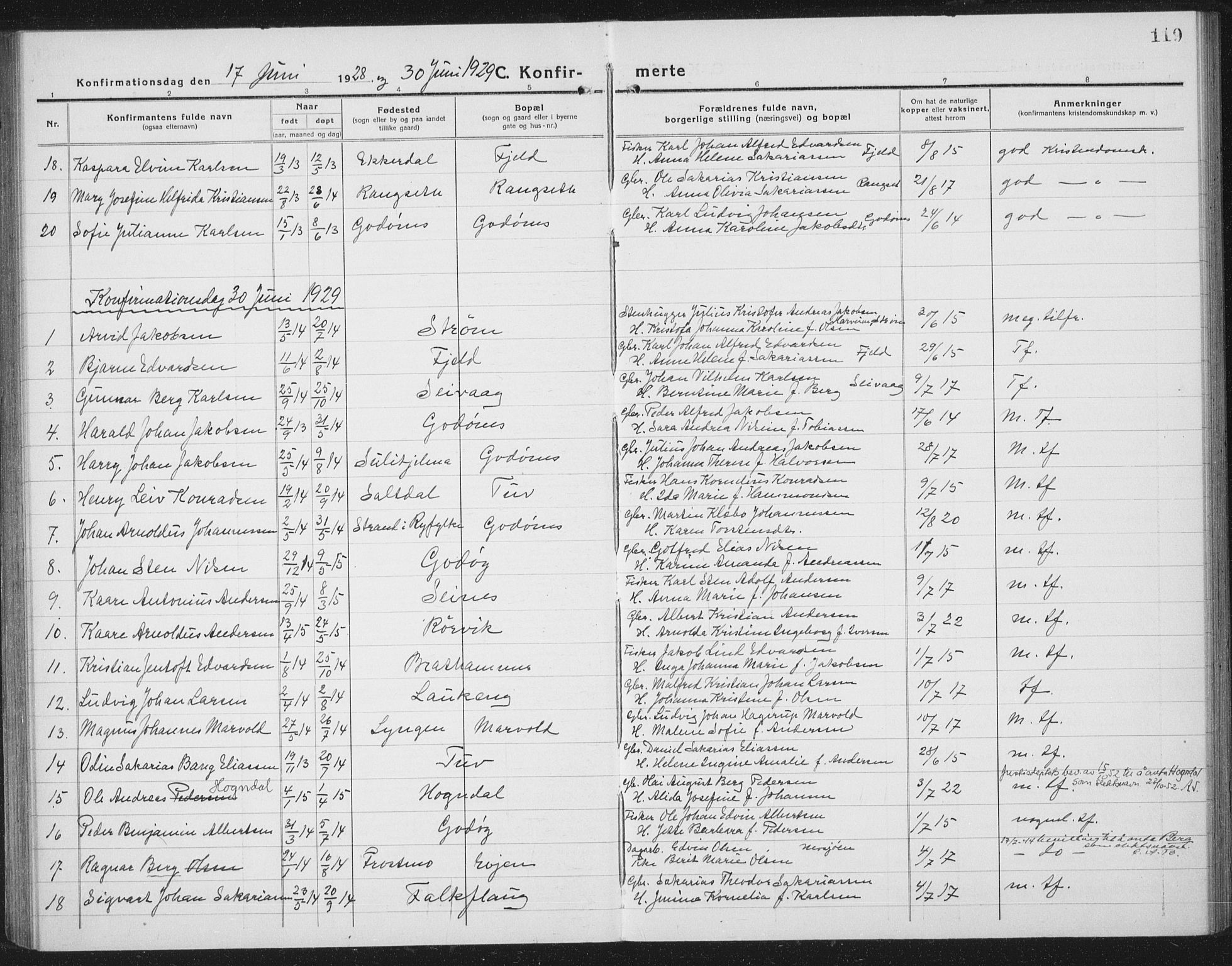 Ministerialprotokoller, klokkerbøker og fødselsregistre - Nordland, SAT/A-1459/804/L0089: Parish register (copy) no. 804C02, 1918-1935, p. 119