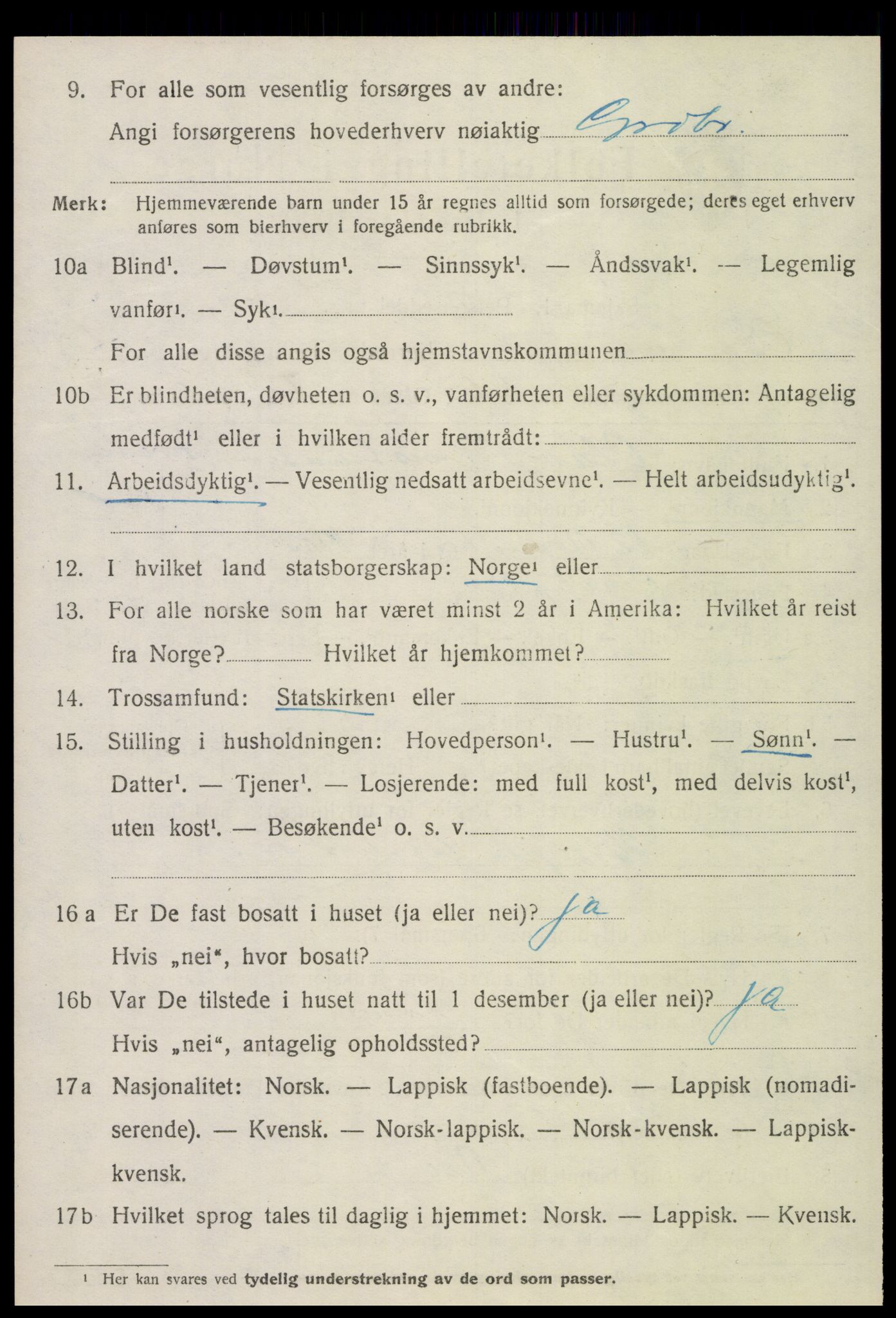 SAT, 1920 census for Overhalla, 1920, p. 1537