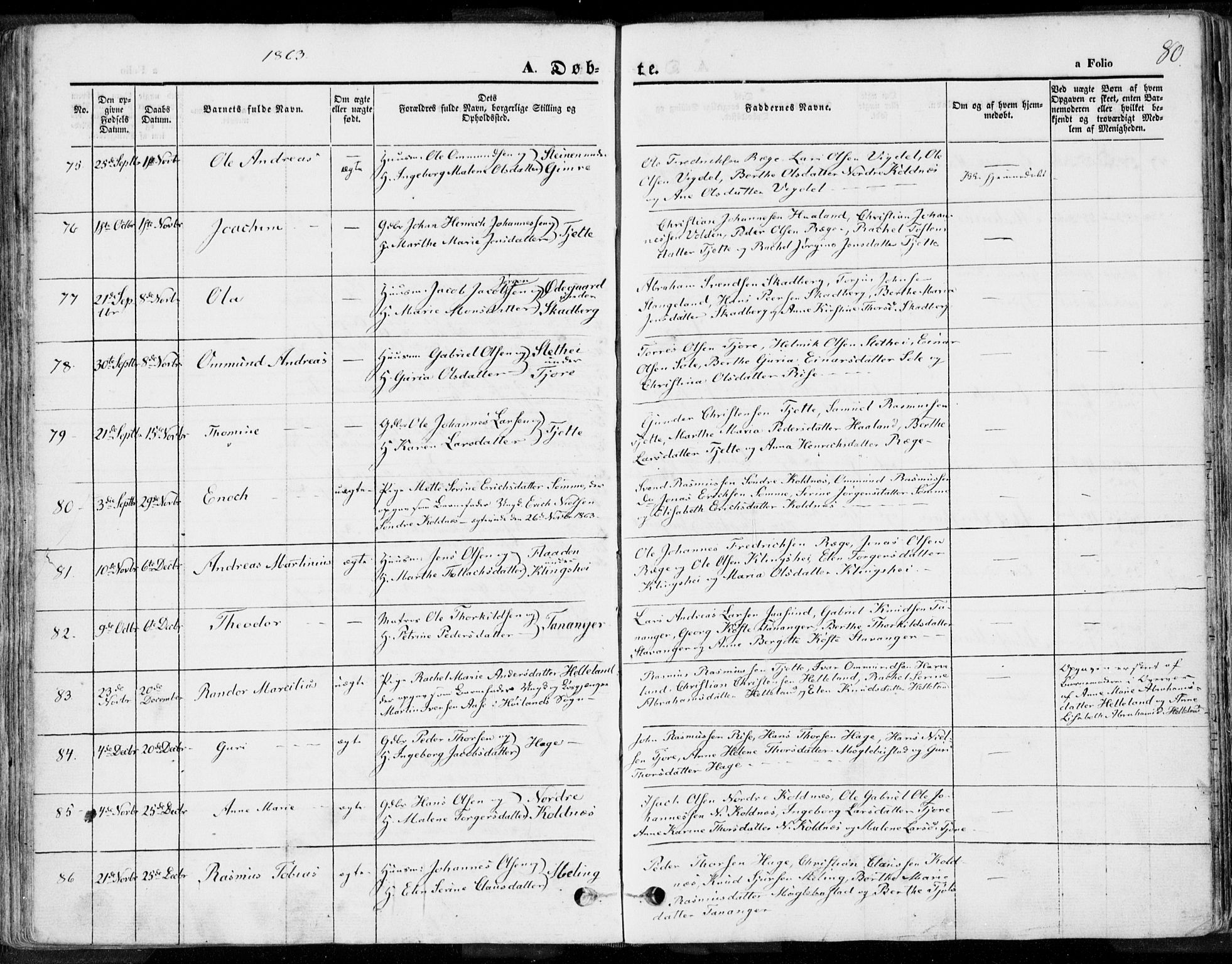 Håland sokneprestkontor, SAST/A-101802/001/30BA/L0007: Parish register (official) no. A 7.1, 1854-1870, p. 80