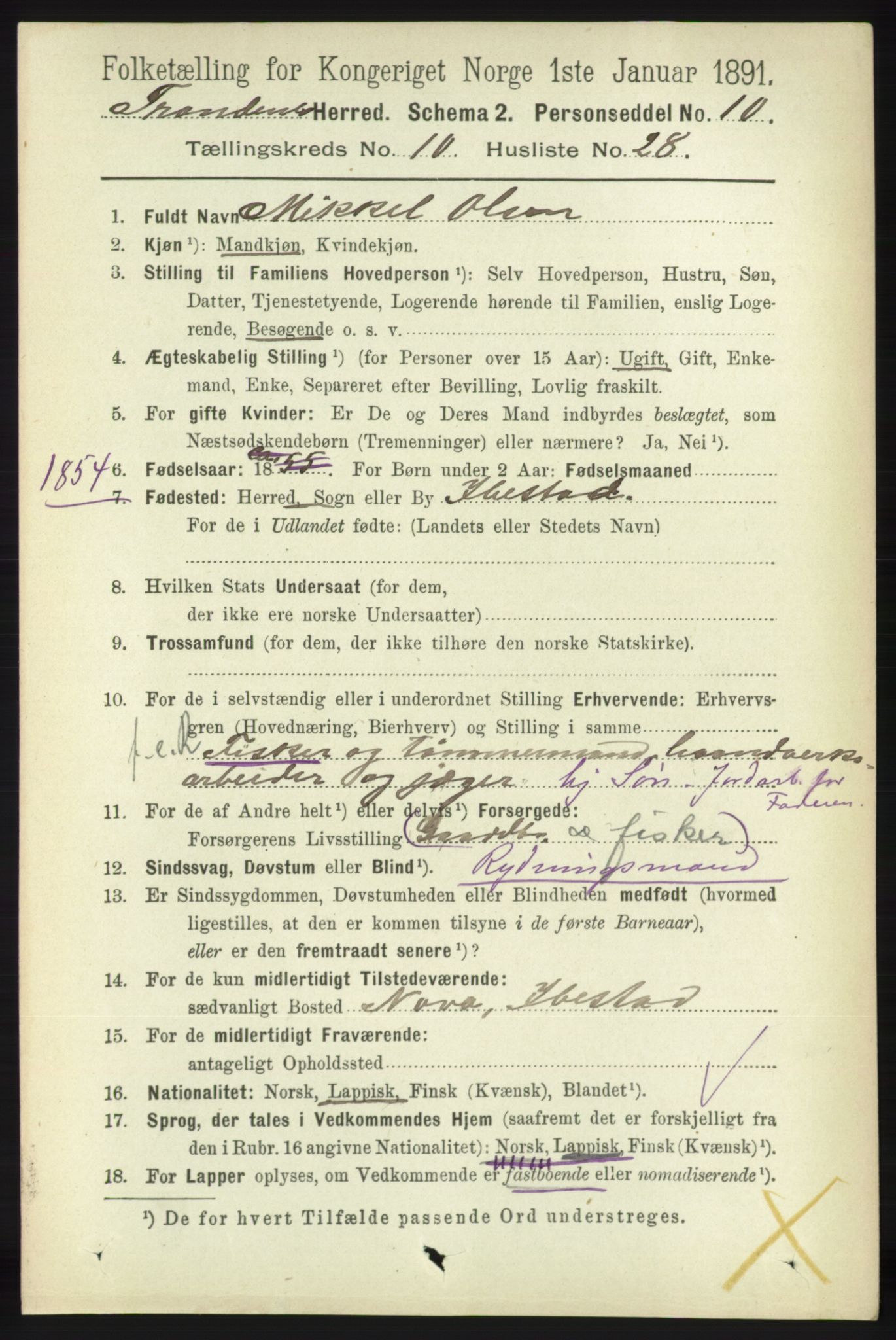 RA, 1891 census for 1914 Trondenes, 1891, p. 7686