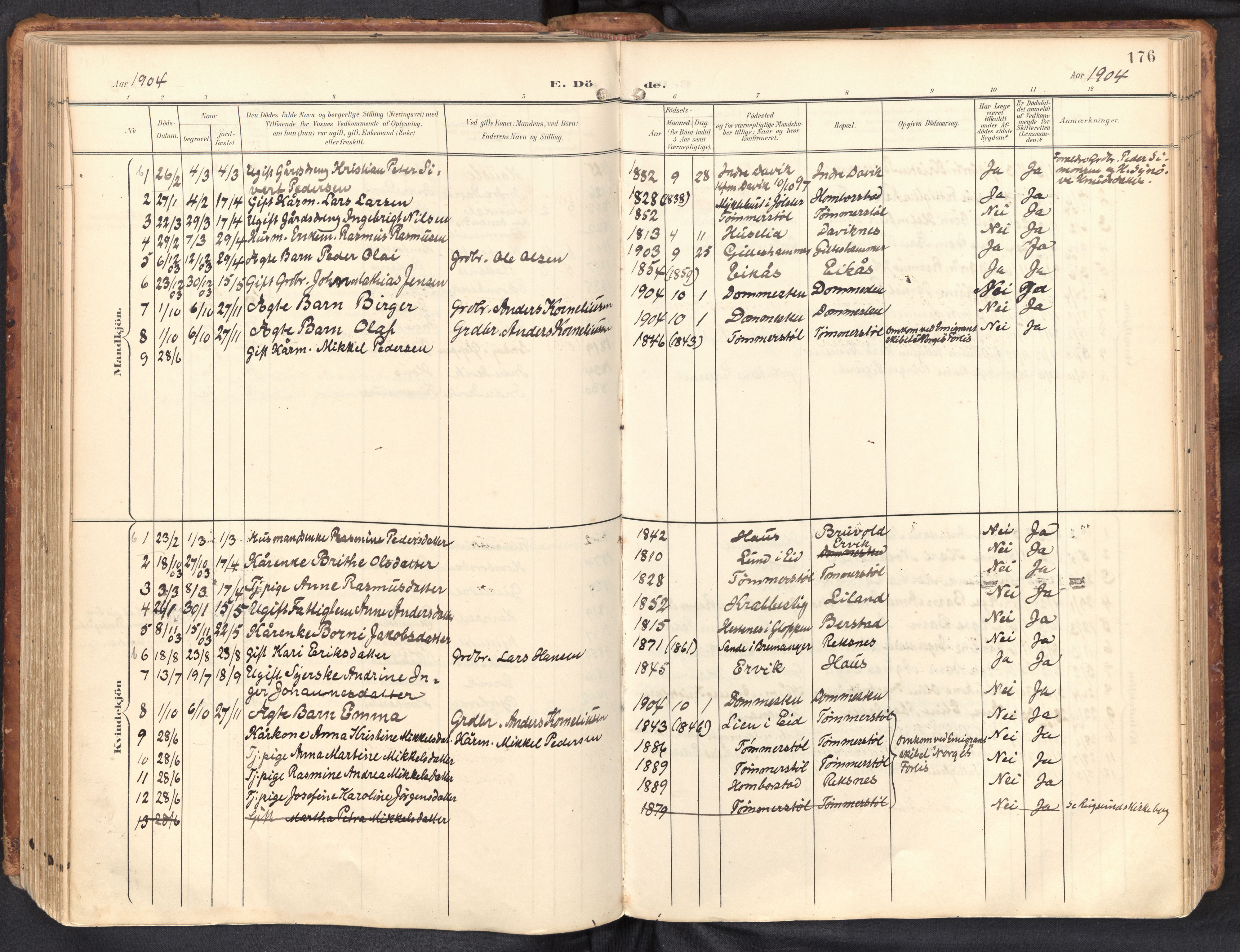 Davik sokneprestembete, AV/SAB-A-79701/H/Haa/Haab/L0002: Parish register (official) no. B 2, 1901-1934, p. 176