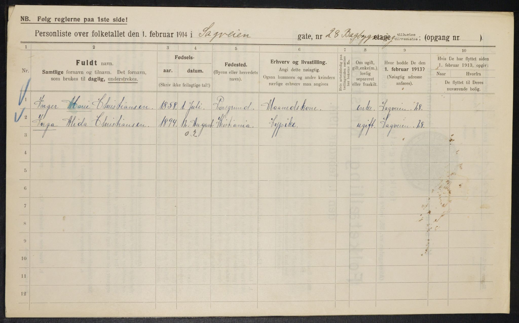 OBA, Municipal Census 1914 for Kristiania, 1914, p. 86487