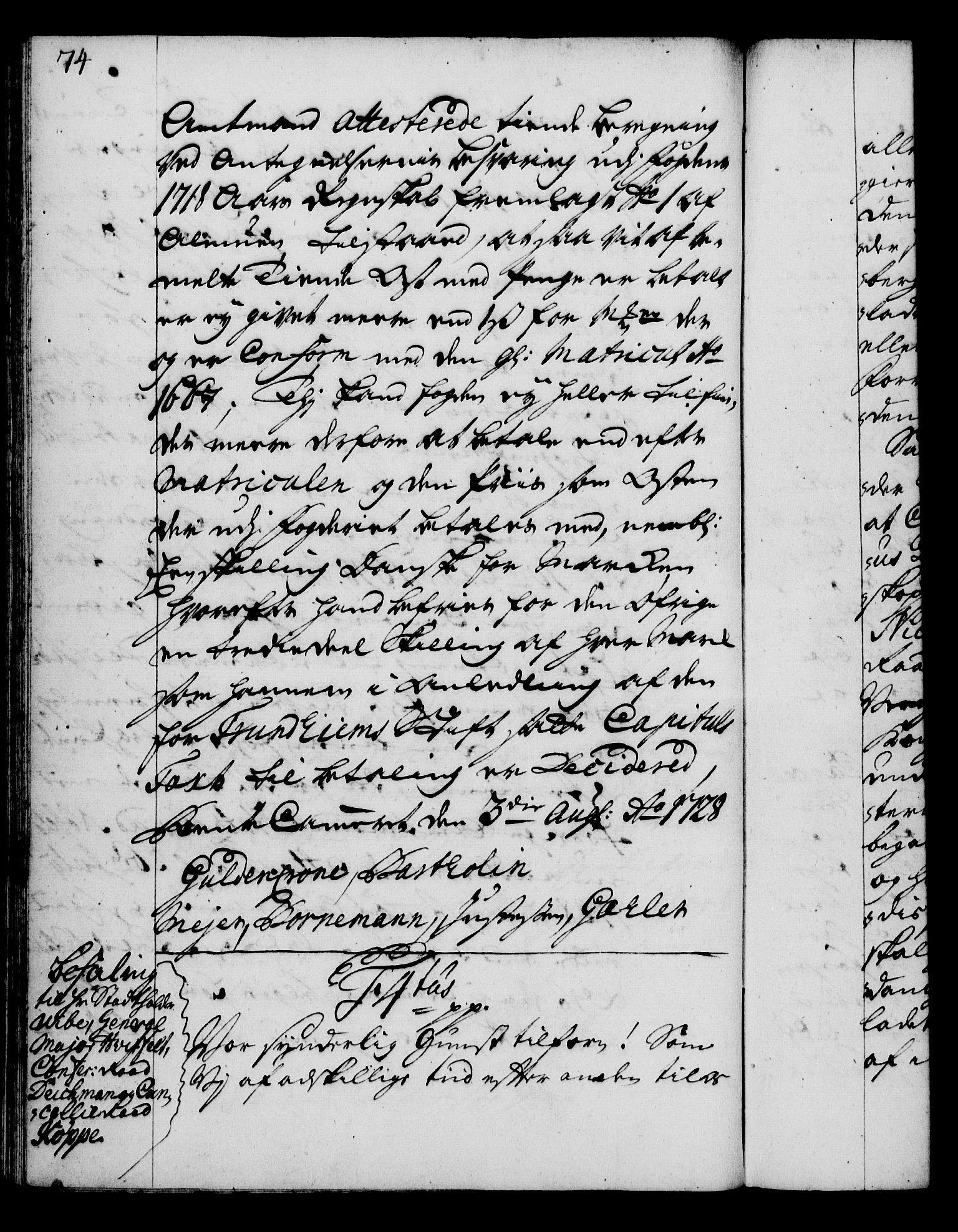 Rentekammeret, Kammerkanselliet, RA/EA-3111/G/Gg/Gga/L0003: Norsk ekspedisjonsprotokoll med register (merket RK 53.3), 1727-1734, p. 74