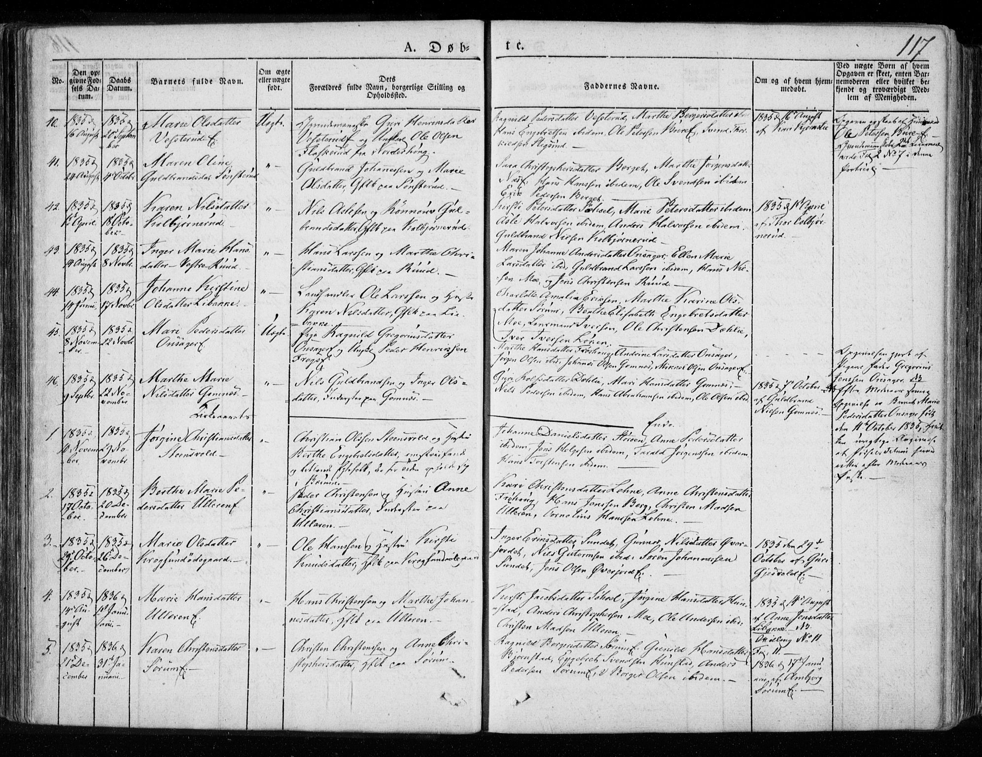 Hole kirkebøker, AV/SAKO-A-228/F/Fa/L0005: Parish register (official) no. I 5, 1833-1851, p. 117
