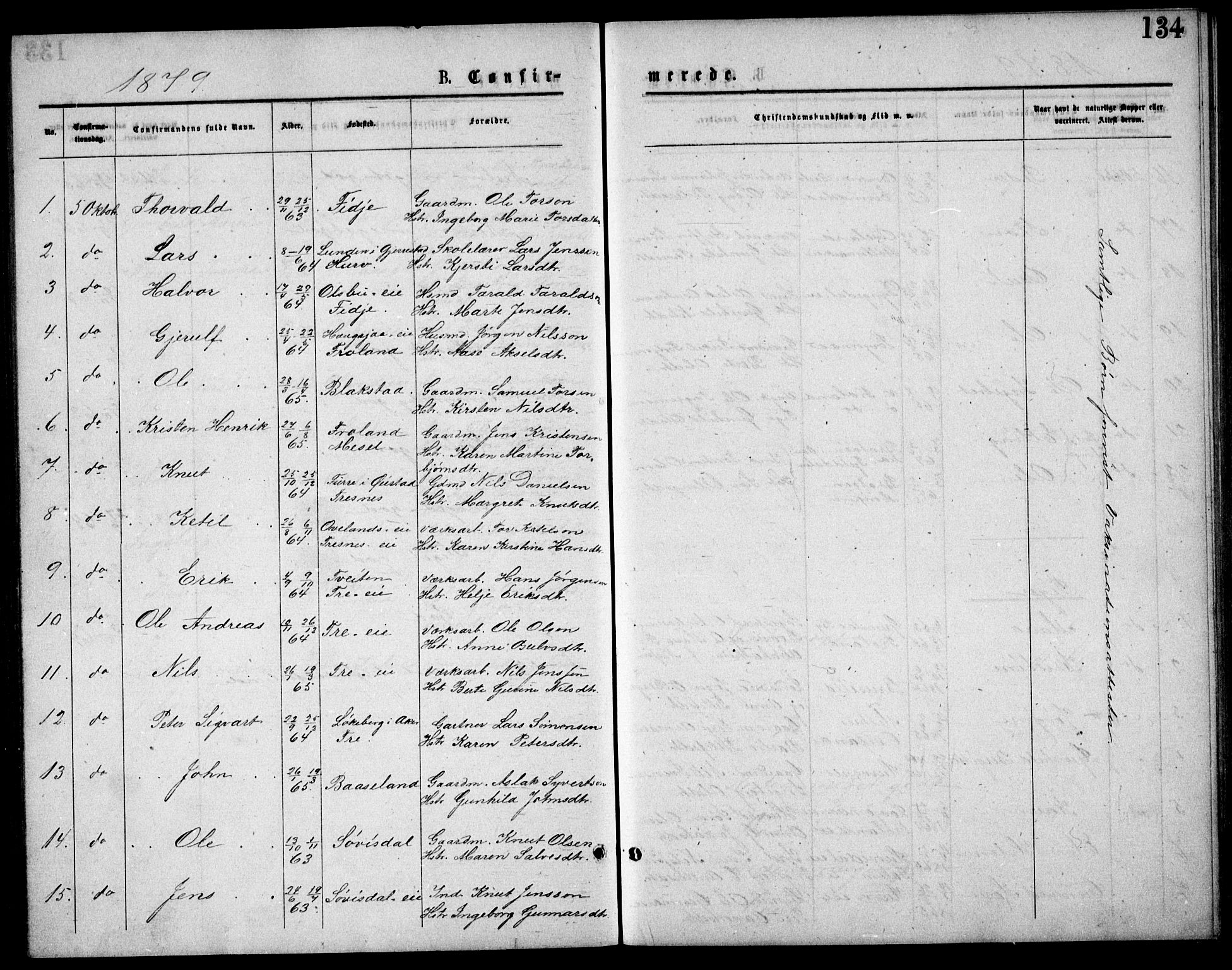 Froland sokneprestkontor, SAK/1111-0013/F/Fb/L0009: Parish register (copy) no. B 9, 1875-1893, p. 134