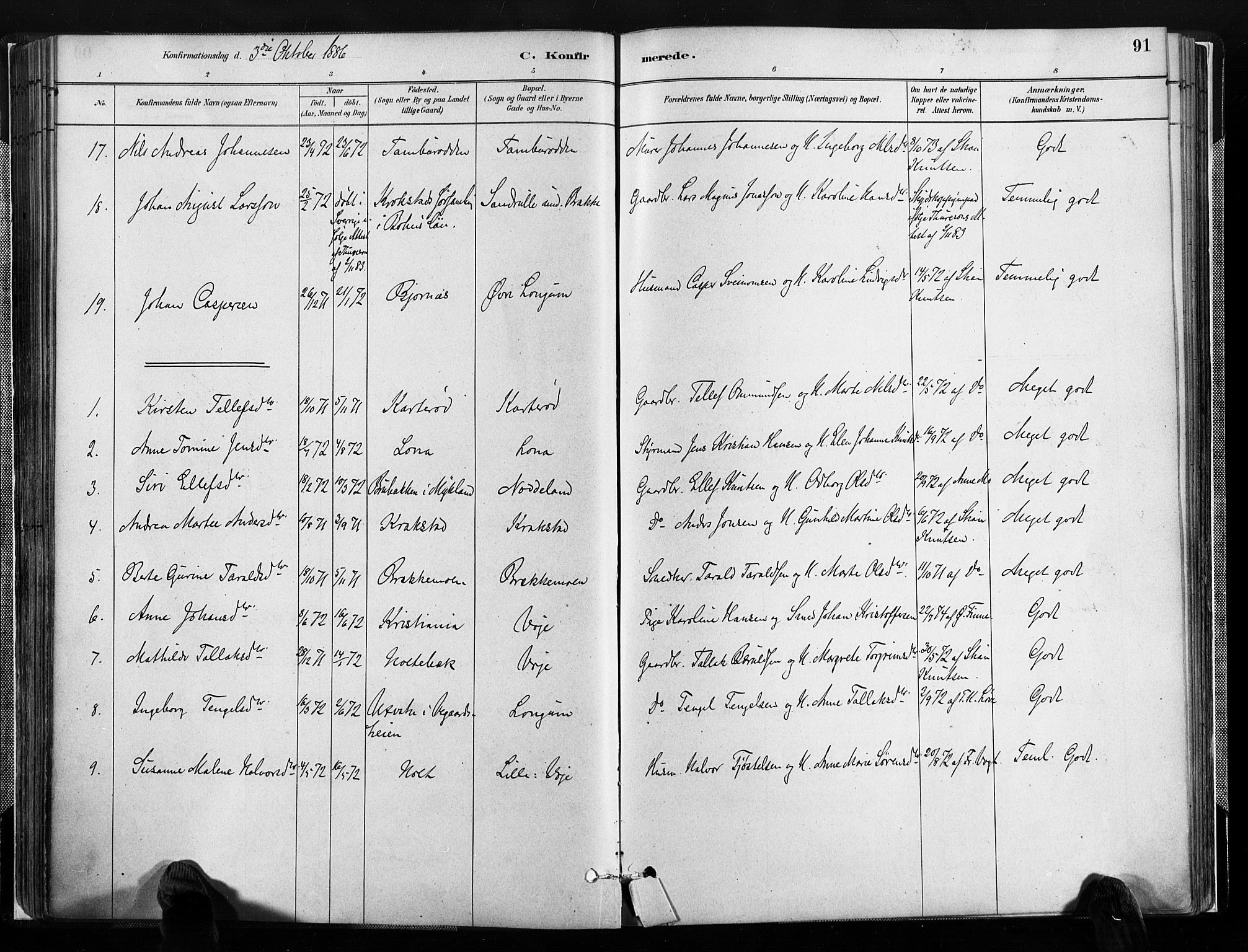 Austre Moland sokneprestkontor, SAK/1111-0001/F/Fa/Faa/L0010: Parish register (official) no. A 10, 1880-1904, p. 91